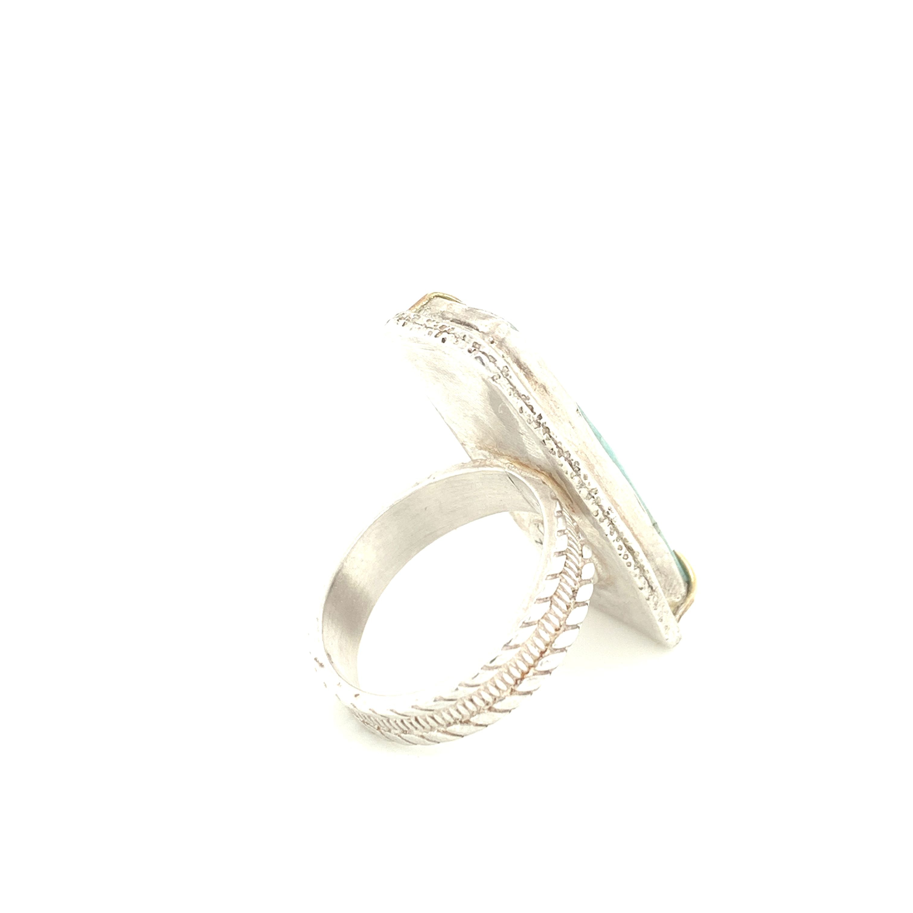 Faceted Amazonite rectangular Sterling Silver ring, green colored ring