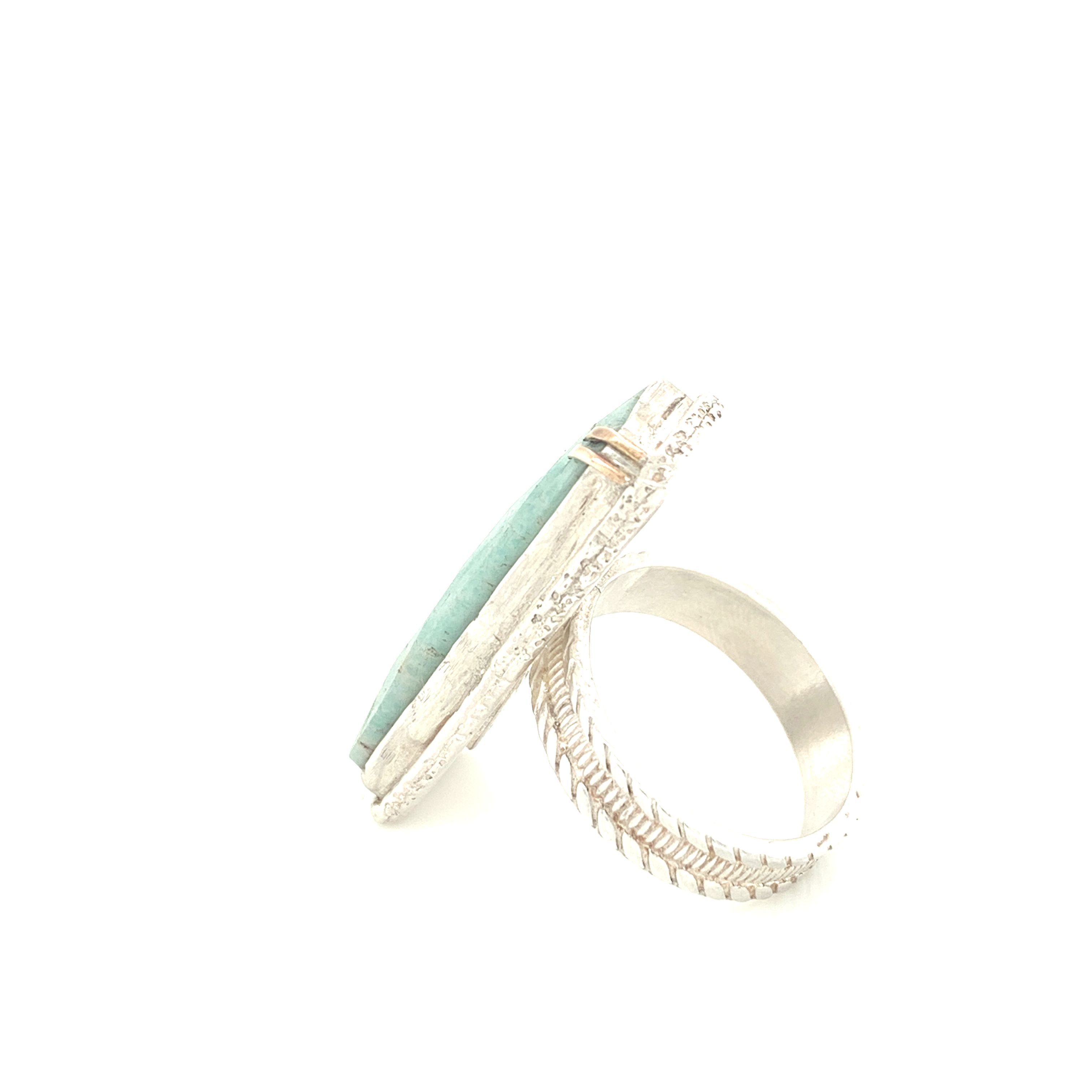Faceted Amazonite rectangular Sterling Silver ring, green colored ring