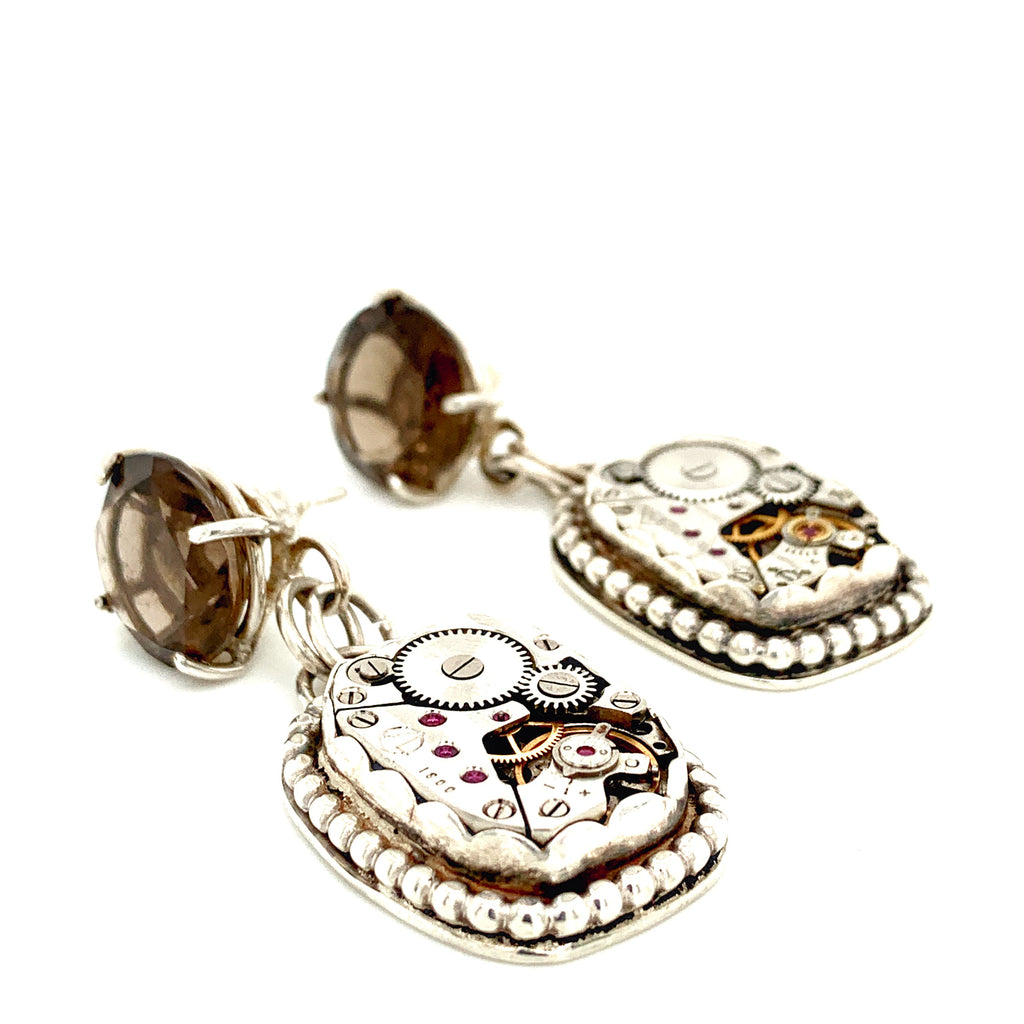 Sterling Silver Steampunk Watch Component bezel Set Post Earrings