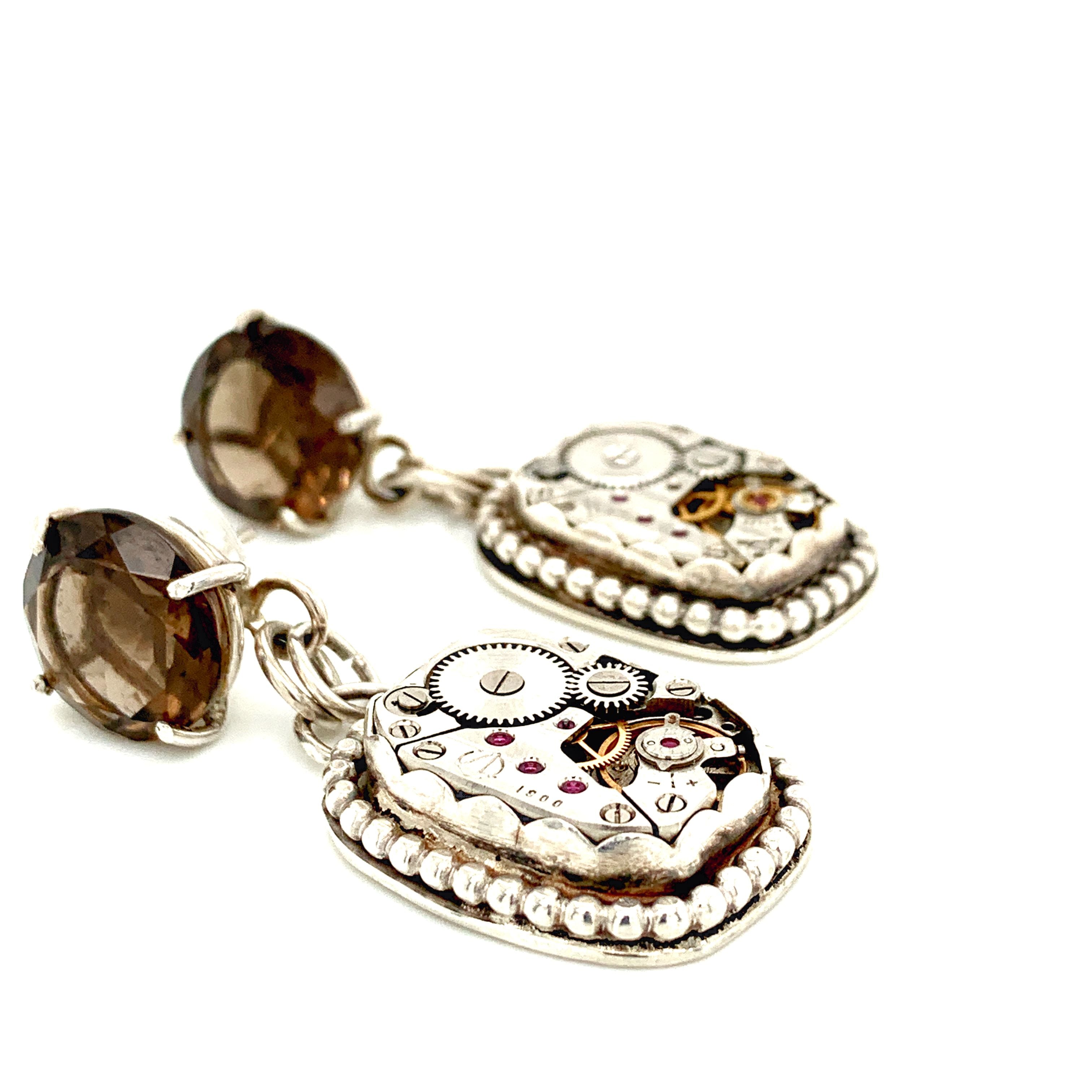 Sterling Silver Steampunk Watch Component bezel Set Post Earrings