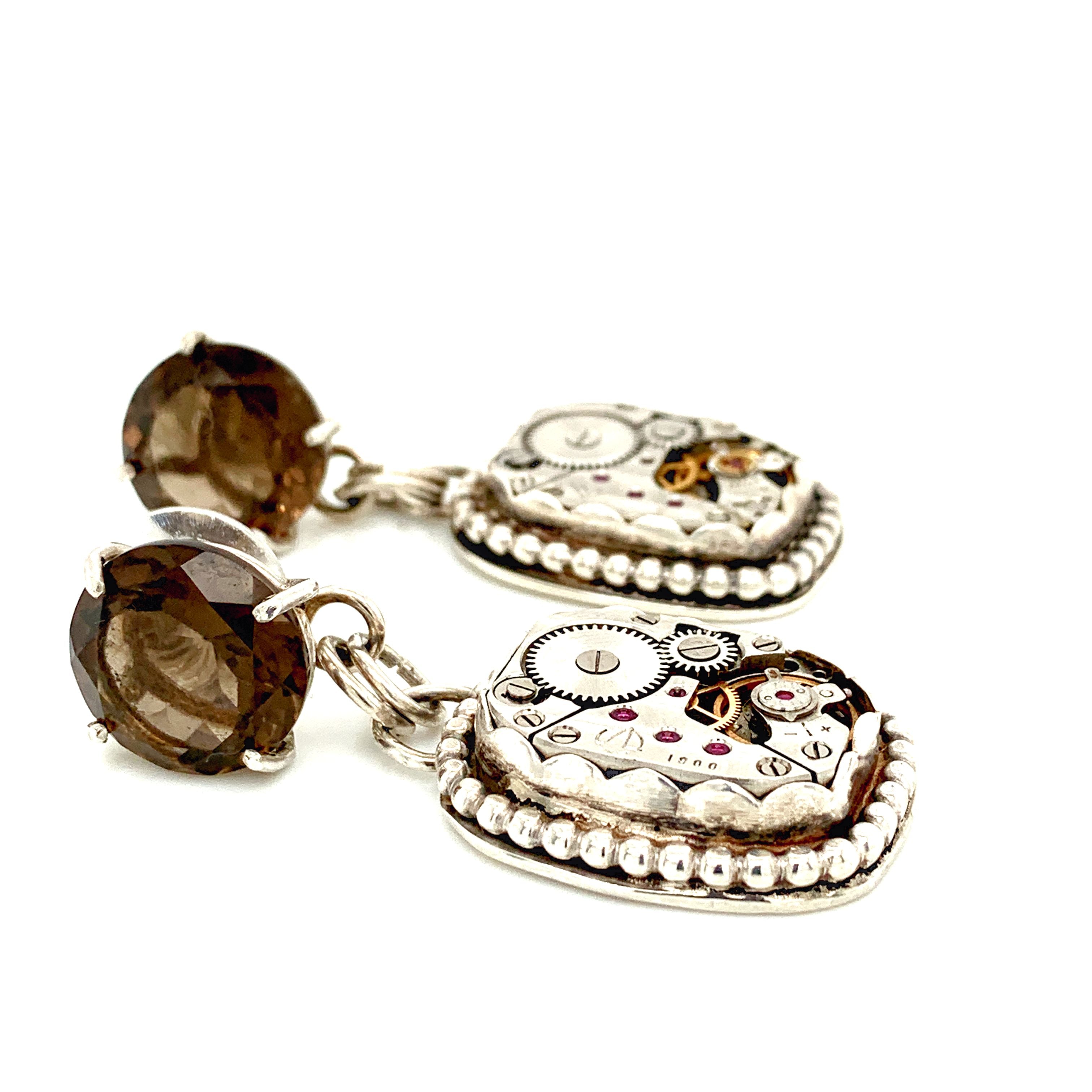 Sterling Silver Steampunk Watch Component bezel Set Post Earrings