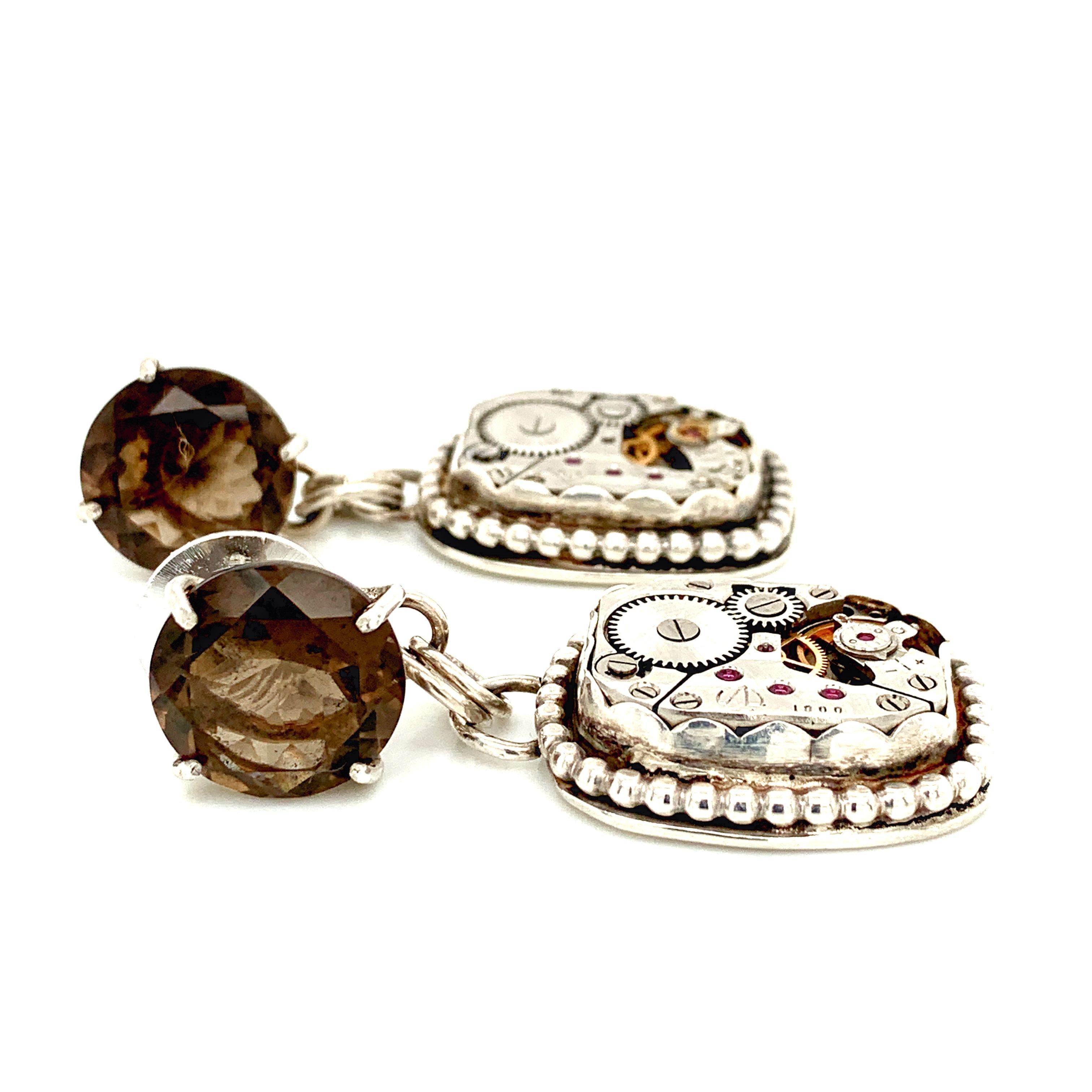 Sterling Silver Steampunk Watch Component bezel Set Post Earrings