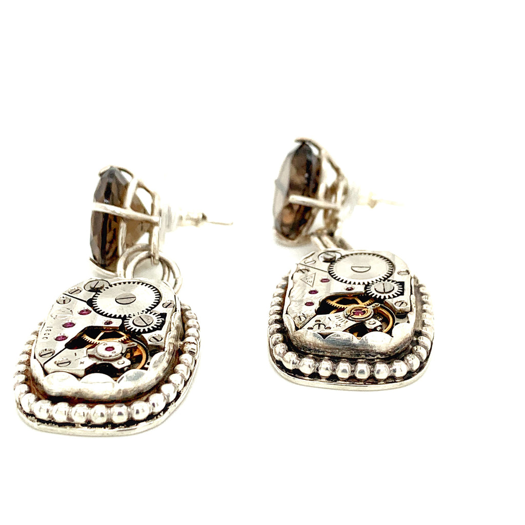 Sterling Silver Steampunk Watch Component bezel Set Post Earrings