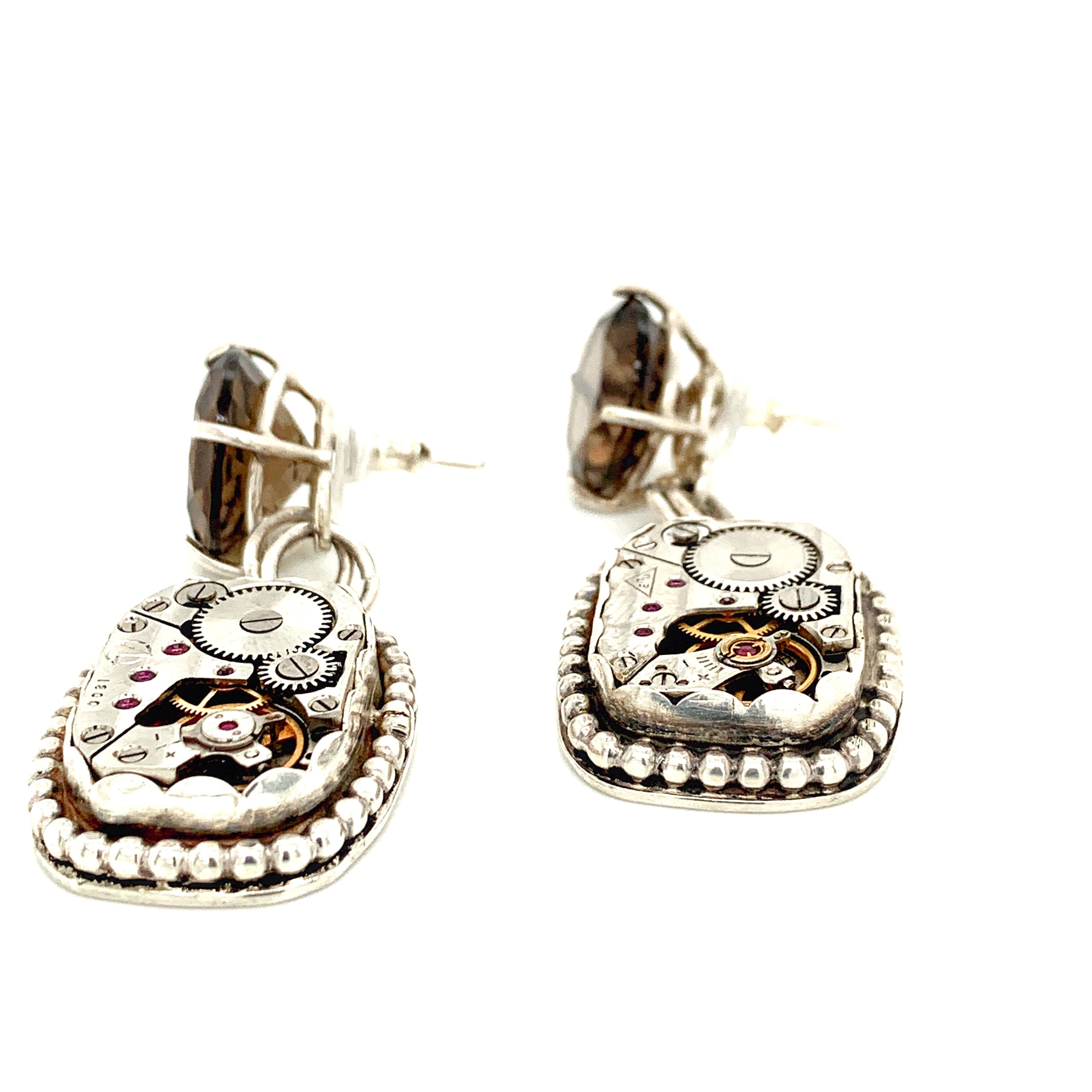 Sterling Silver Steampunk Watch Component bezel Set Post Earrings