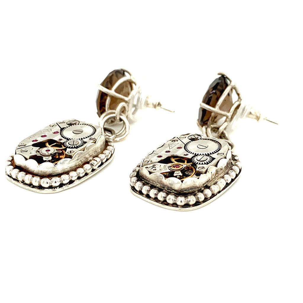 Sterling Silver Steampunk Watch Component bezel Set Post Earrings