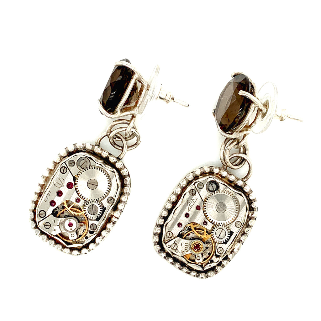 Sterling Silver Steampunk Watch Component bezel Set Post Earrings