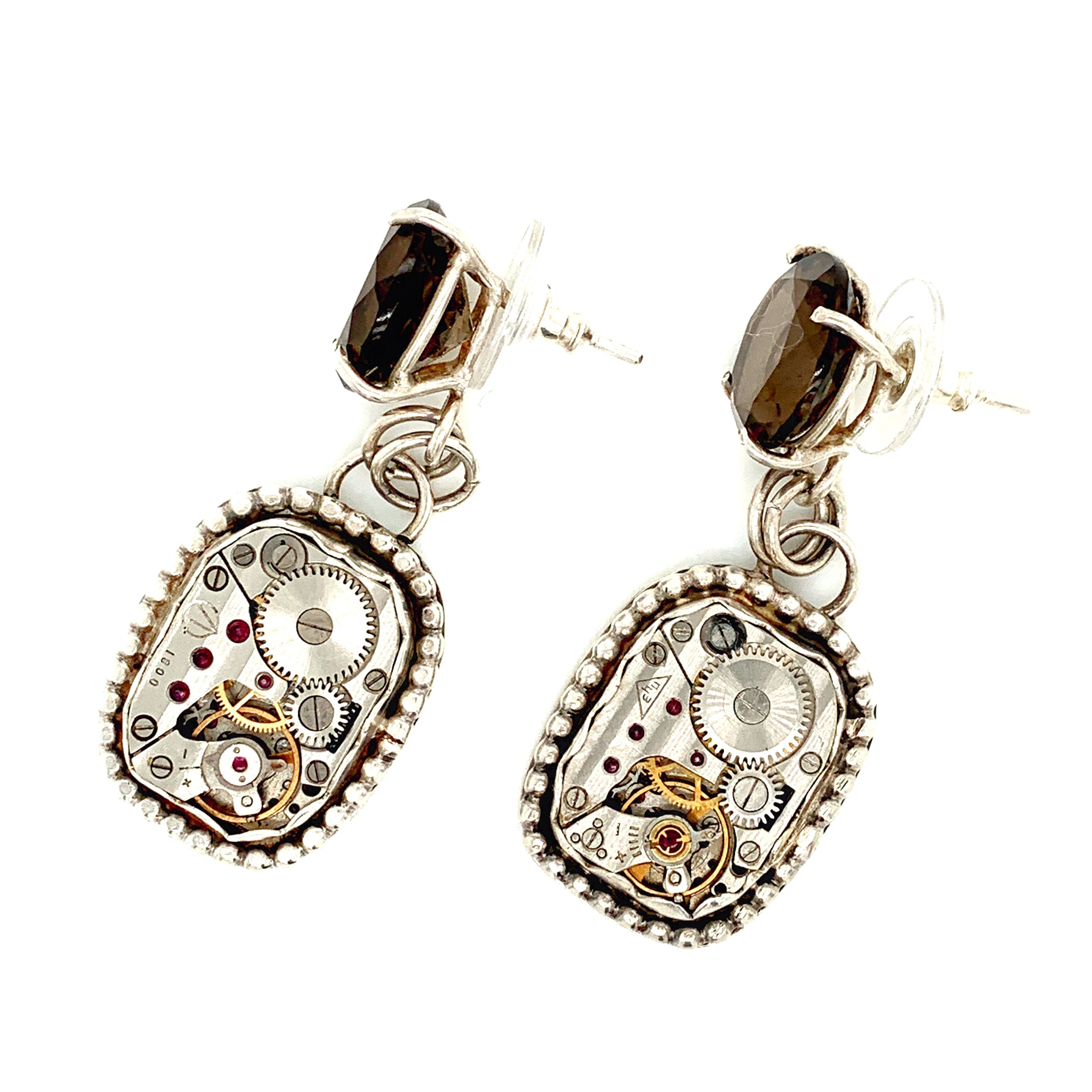 Sterling Silver Steampunk Watch Component bezel Set Post Earrings