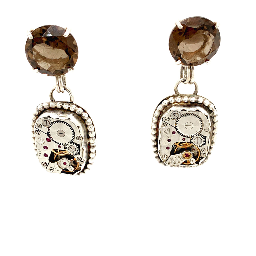 Sterling Silver Steampunk Watch Component bezel Set Post Earrings