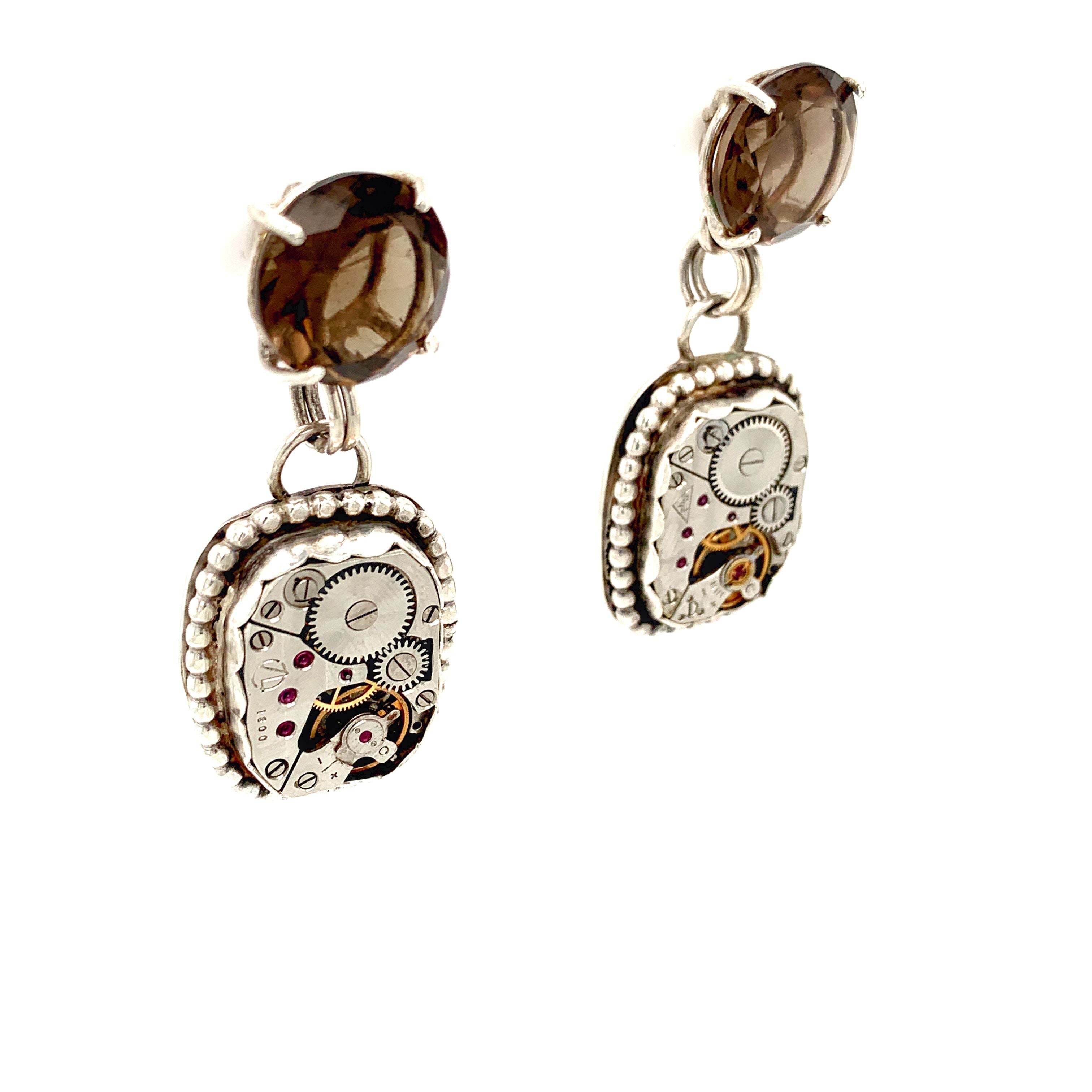 Sterling Silver Steampunk Watch Component bezel Set Post Earrings