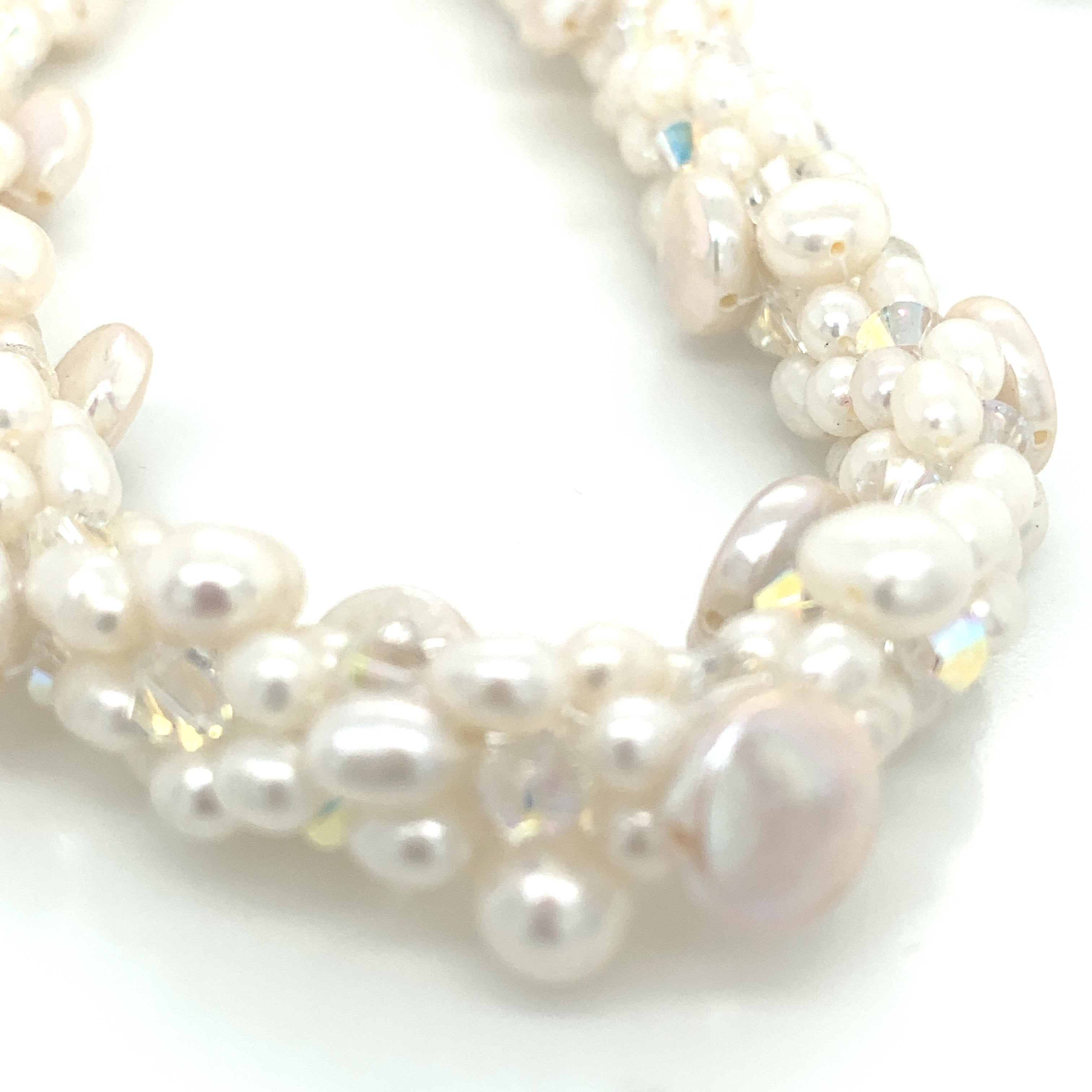 Freshwater White Pearl Crocheted Necklace with Lamp-work Glass