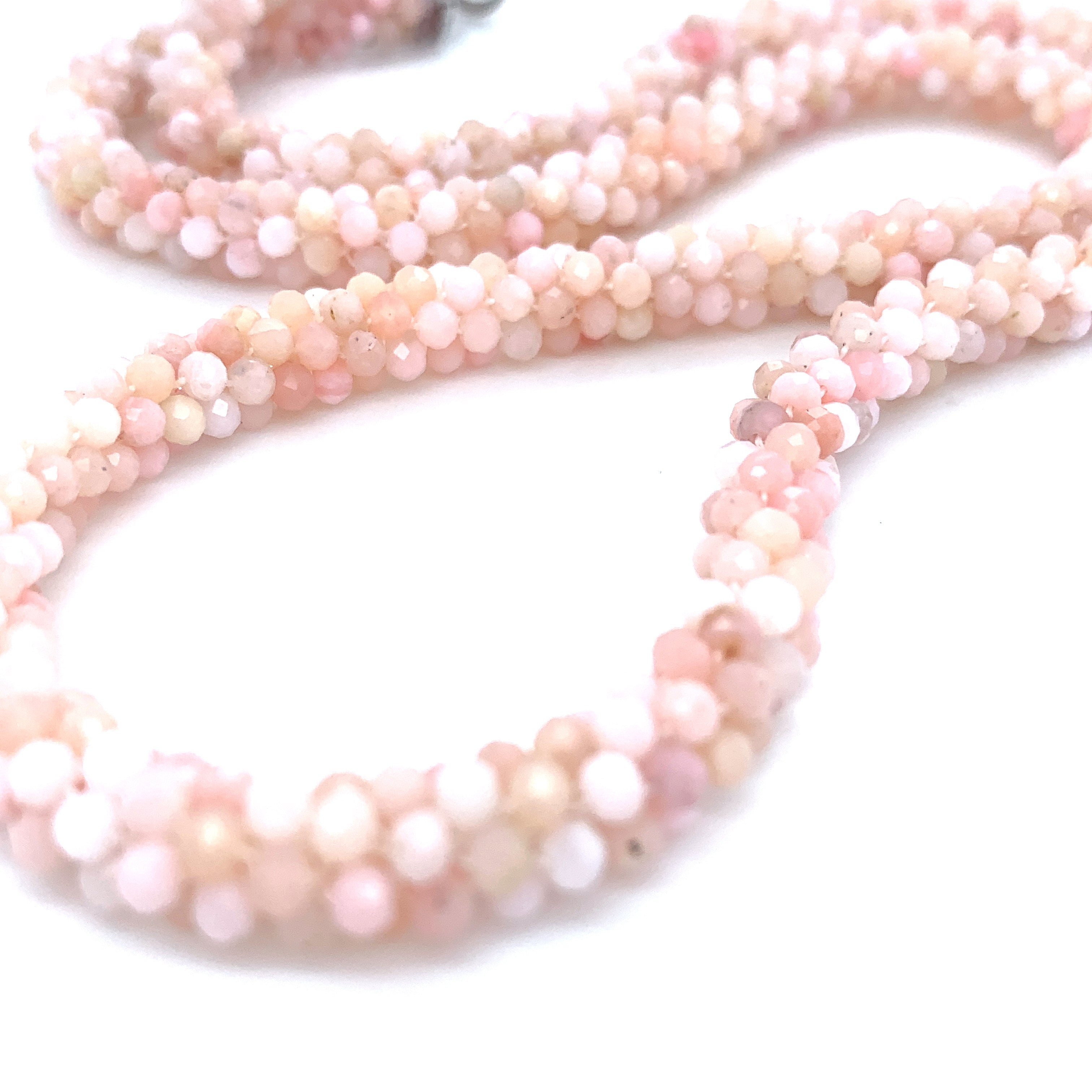 Bulgarian Crochet Pink Opal Bracelet with Sterling Silver Toggle | Handcrafted