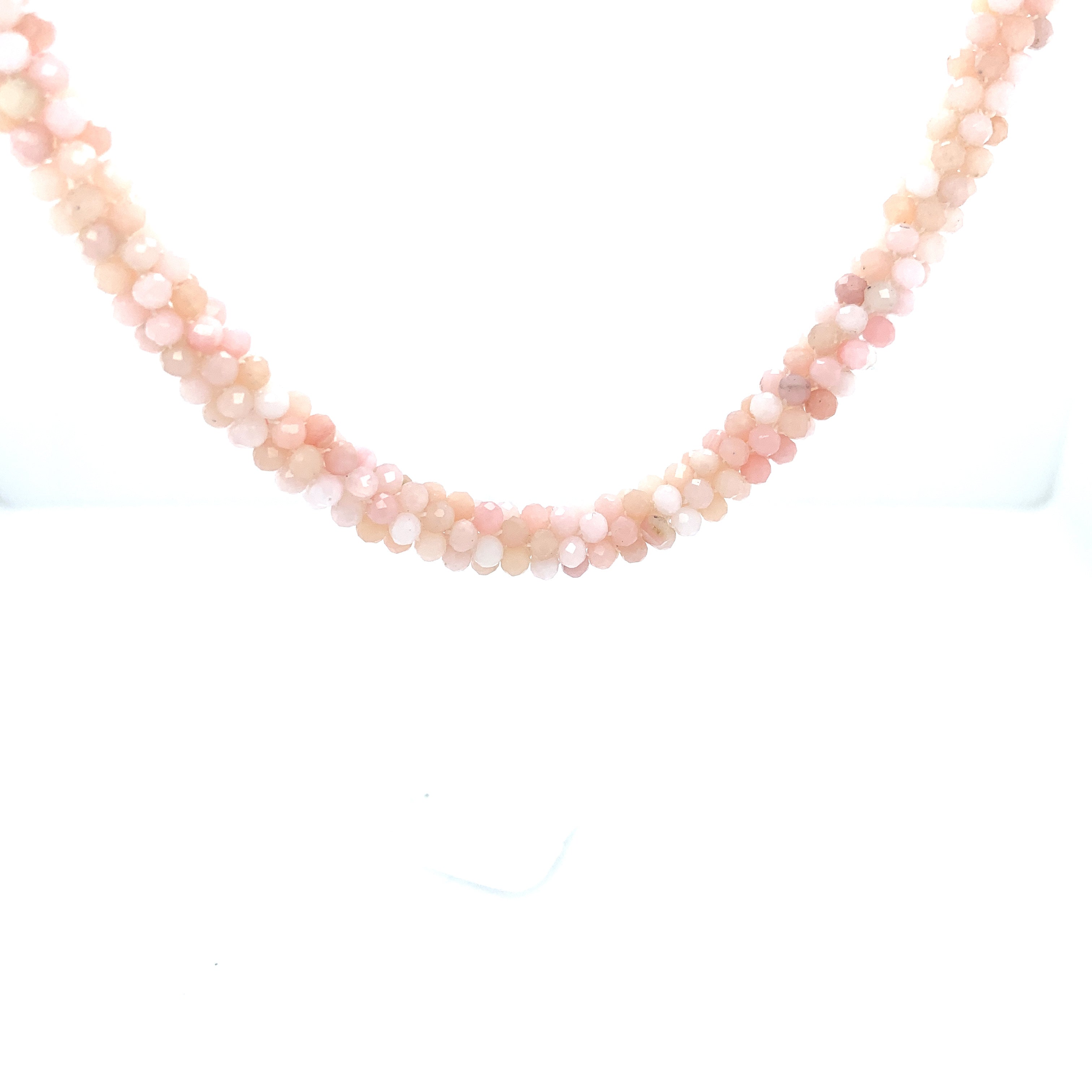 Bulgarian Crochet Pink Opal Bracelet with Sterling Silver Toggle | Handcrafted