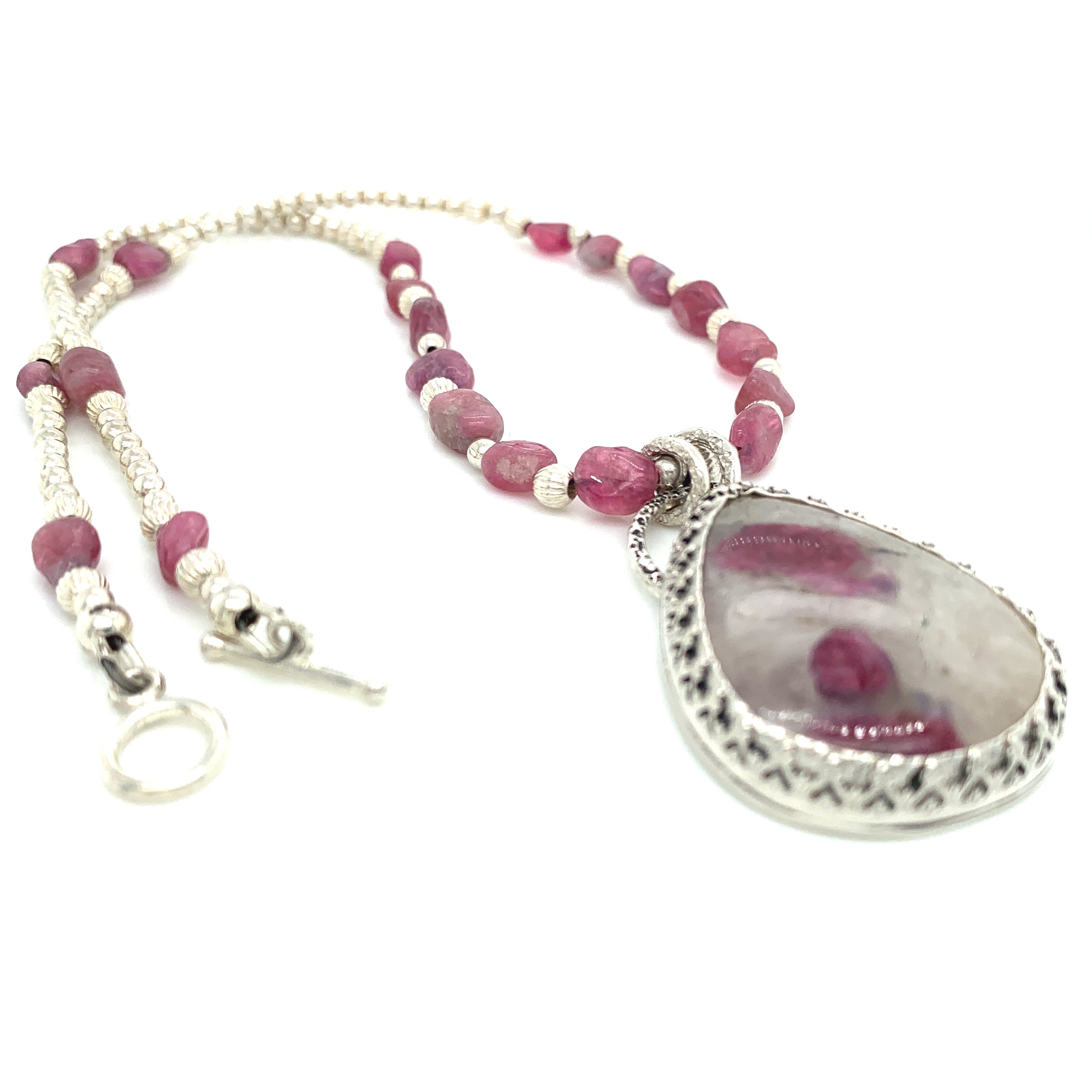 Namibian tourmaline in white quartz pendant neclace with Sterling Silver setting