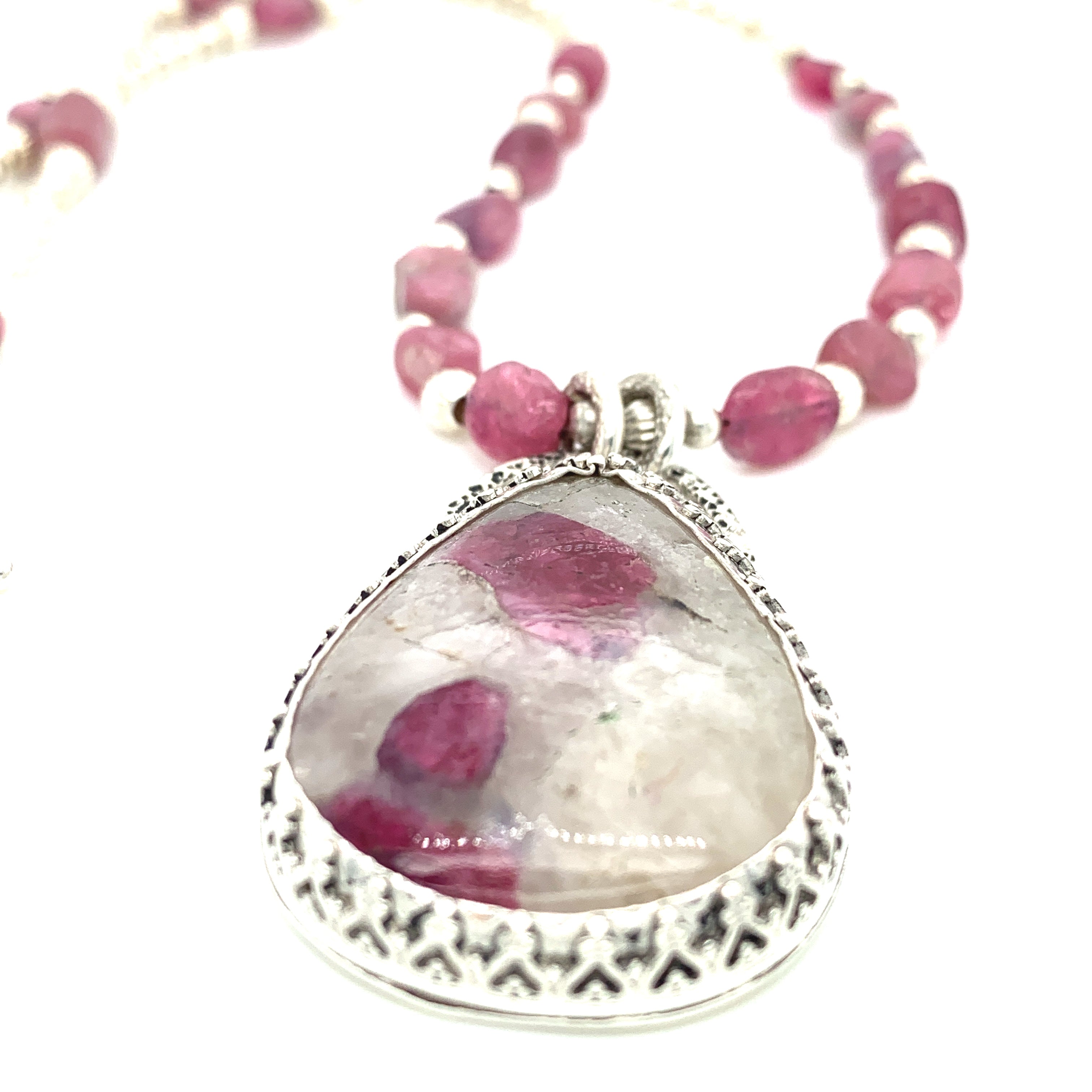 Namibian tourmaline in white quartz pendant neclace with Sterling Silver setting