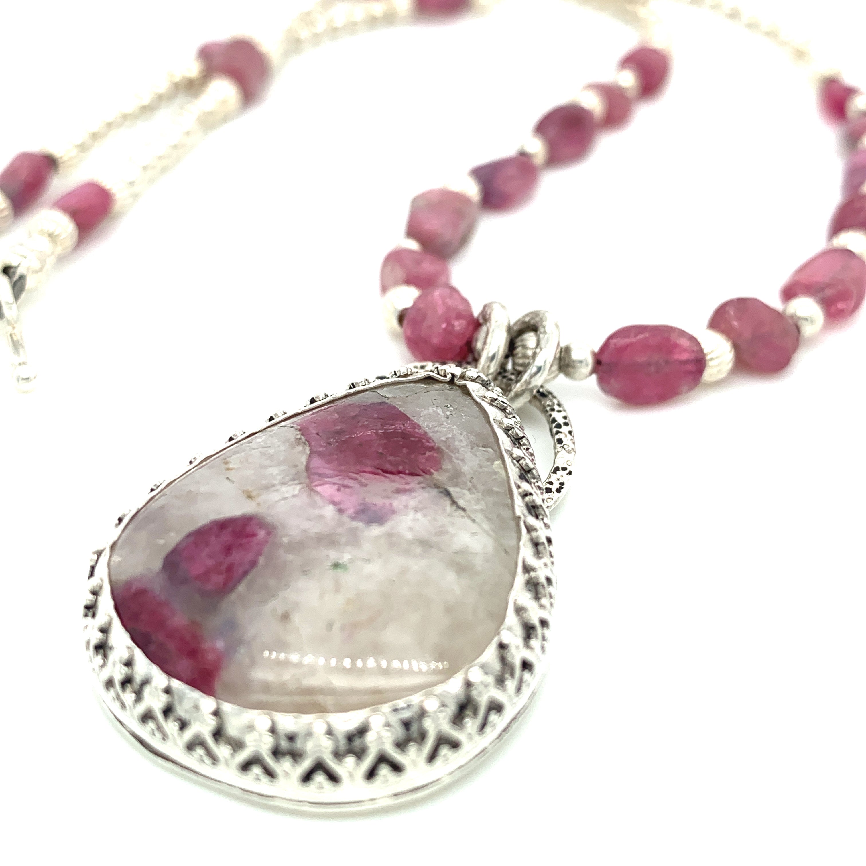 Namibian tourmaline in white quartz pendant neclace with Sterling Silver setting