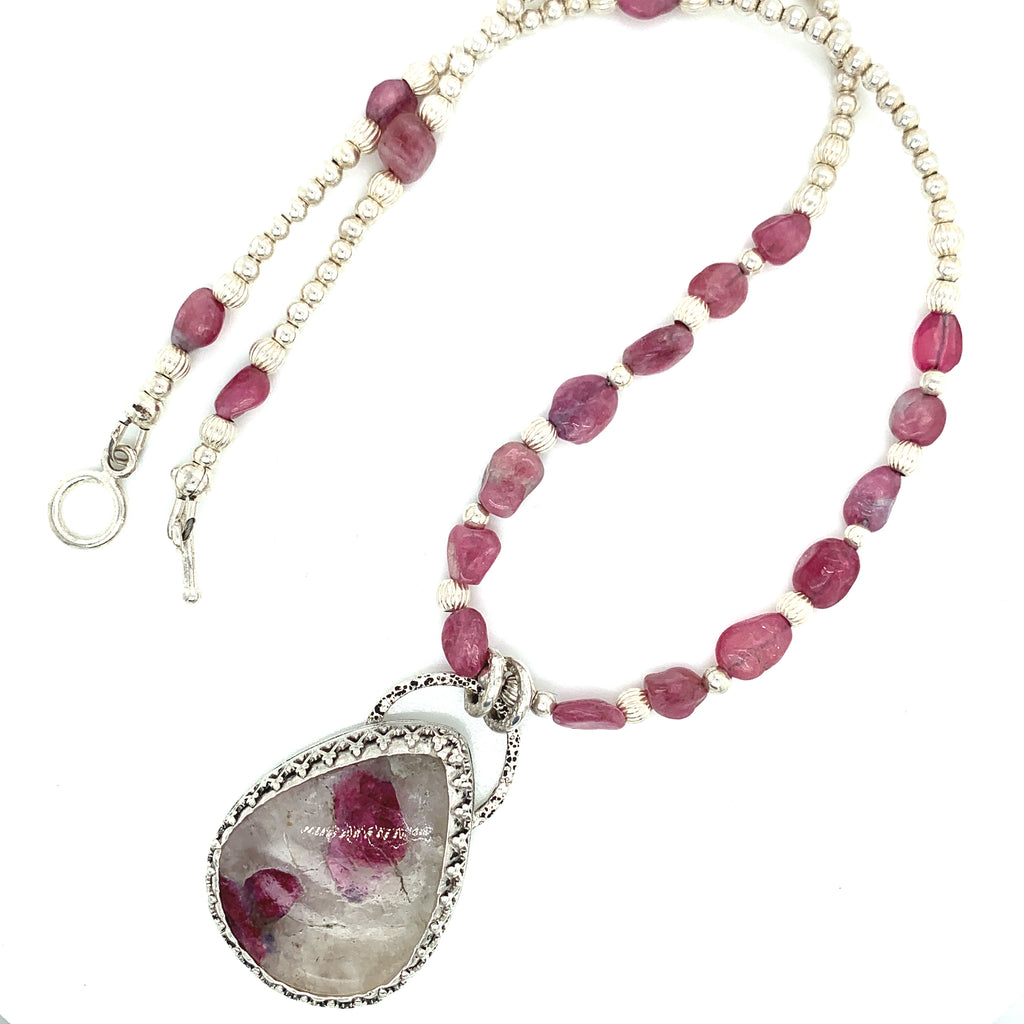Namibian tourmaline in white quartz pendant neclace with Sterling Silver setting