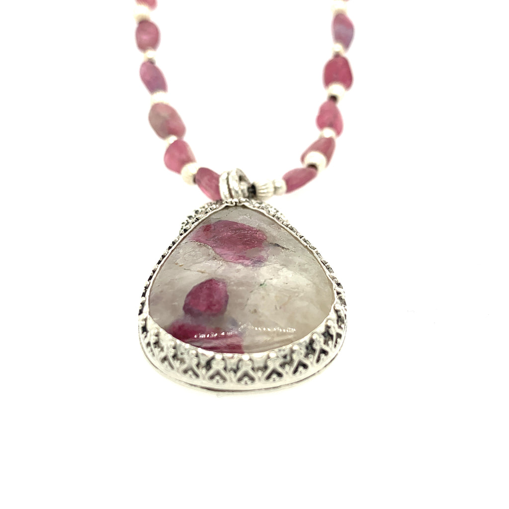 Namibian tourmaline in white quartz pendant neclace with Sterling Silver setting