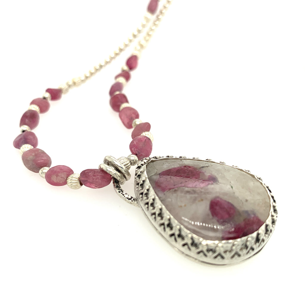 Namibian tourmaline in white quartz pendant neclace with Sterling Silver setting