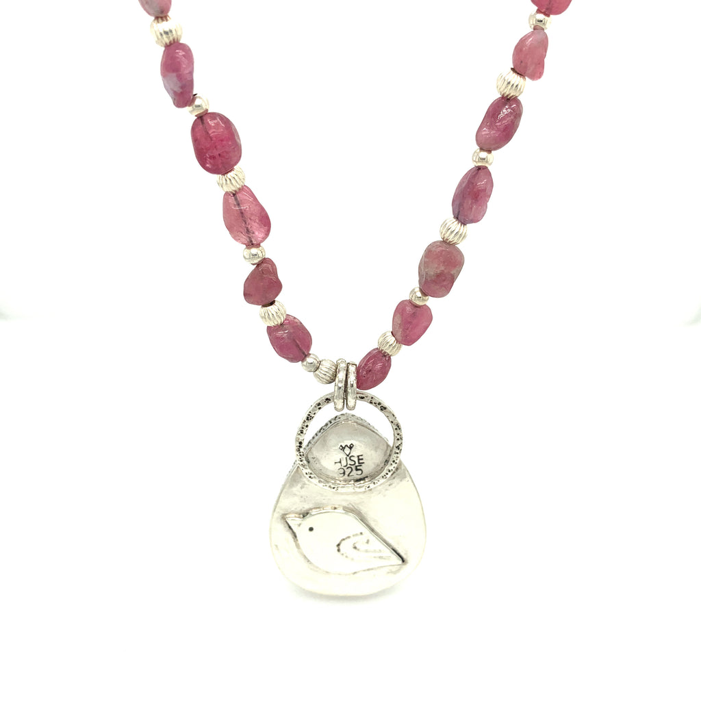 Namibian tourmaline in white quartz pendant neclace with Sterling Silver setting