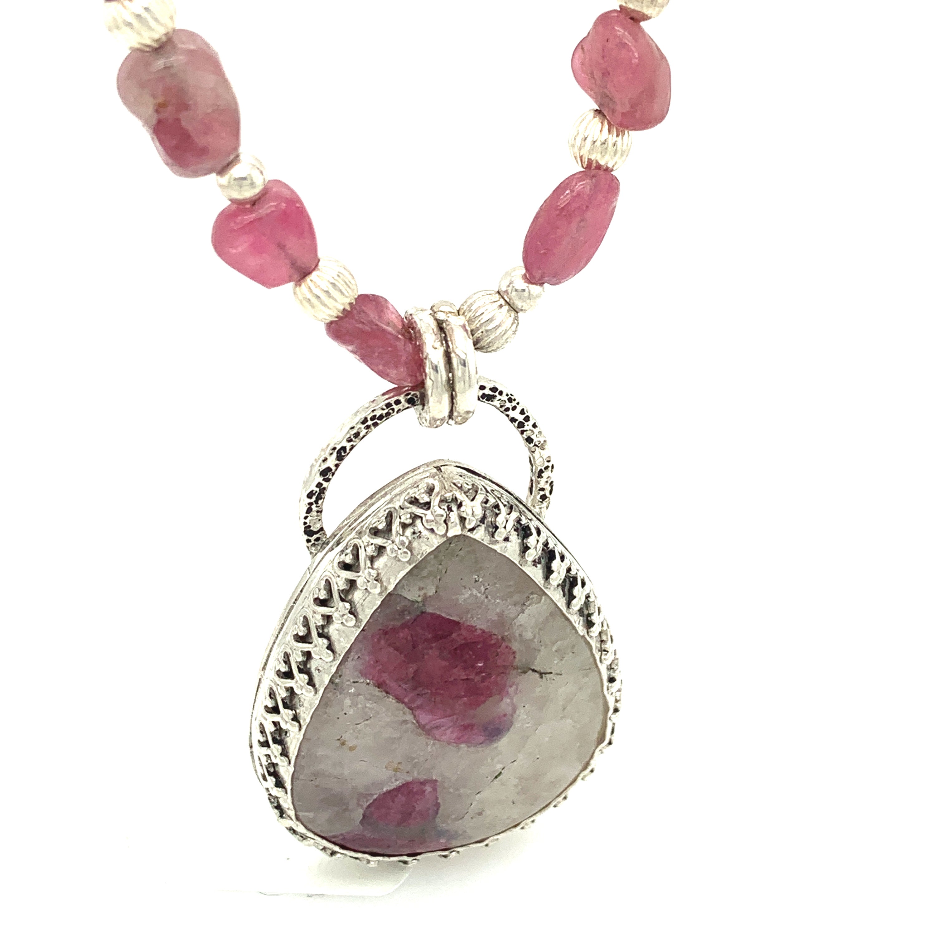 Namibian tourmaline in white quartz pendant neclace with Sterling Silver setting