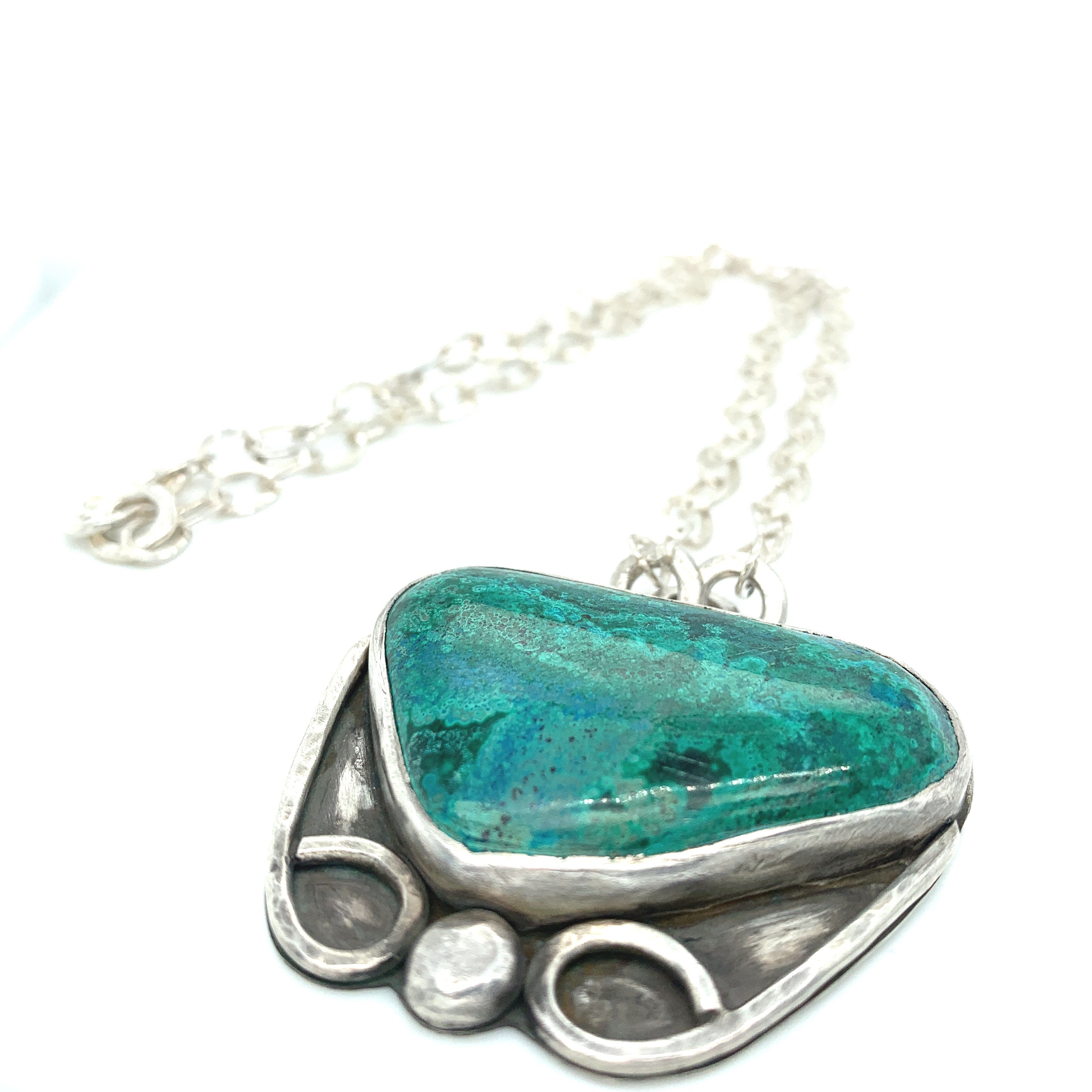 Turquiose Gemstone Necklace with hand forged Sterling silver setting