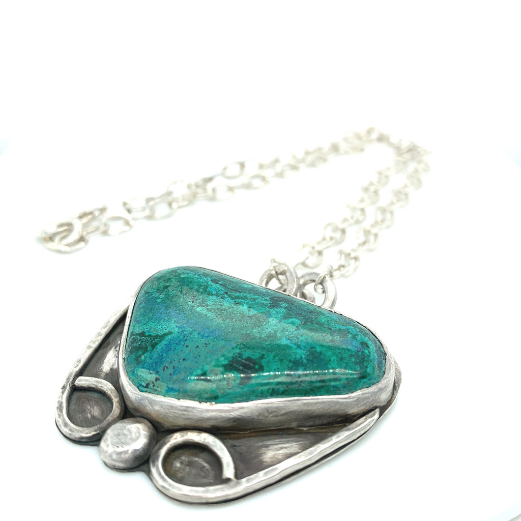 Turquiose Gemstone Necklace with hand forged Sterling silver setting