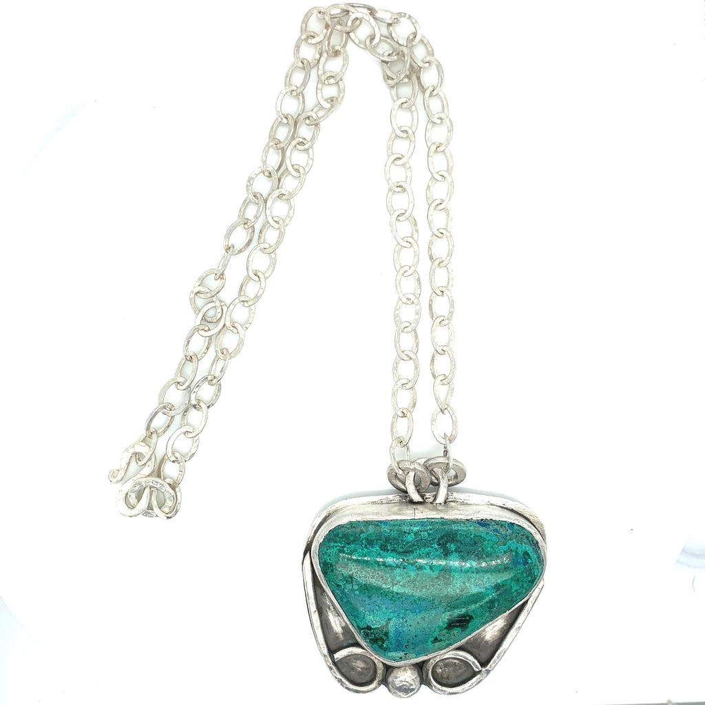 Turquiose Gemstone Necklace with hand forged Sterling silver setting