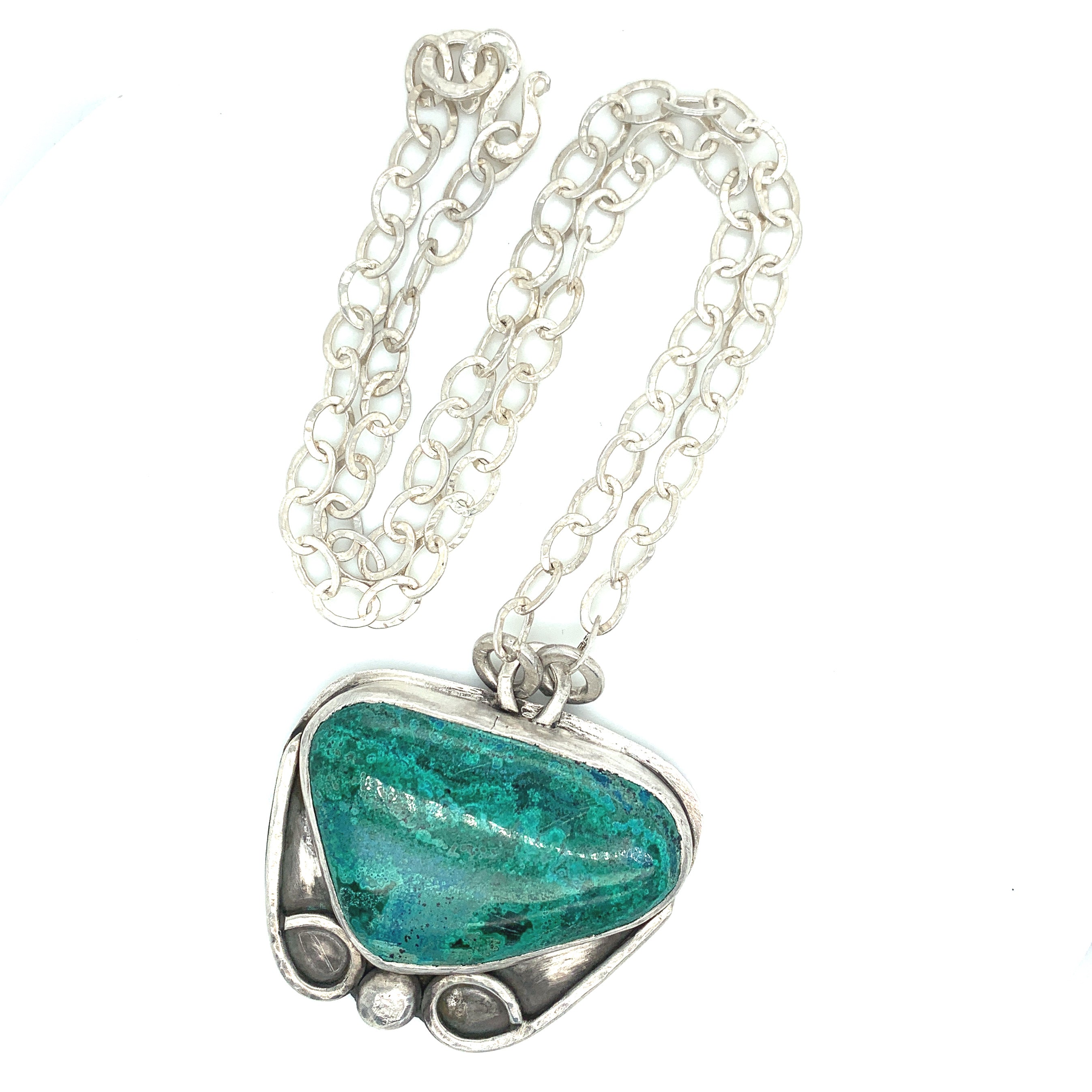 Turquiose Gemstone Necklace with hand forged Sterling silver setting