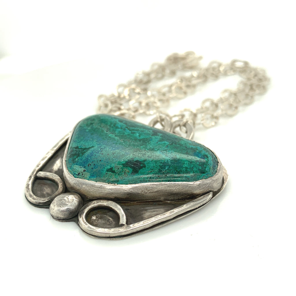 Turquiose Gemstone Necklace with hand forged Sterling silver setting