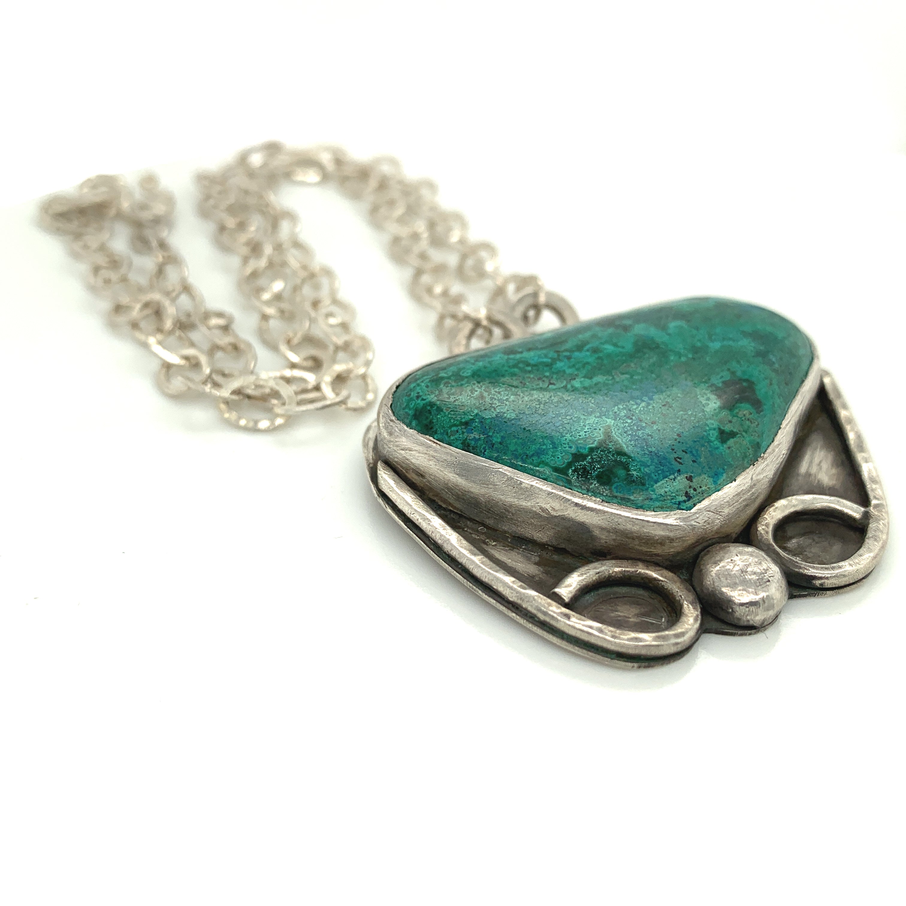 Turquiose Gemstone Necklace with hand forged Sterling silver setting