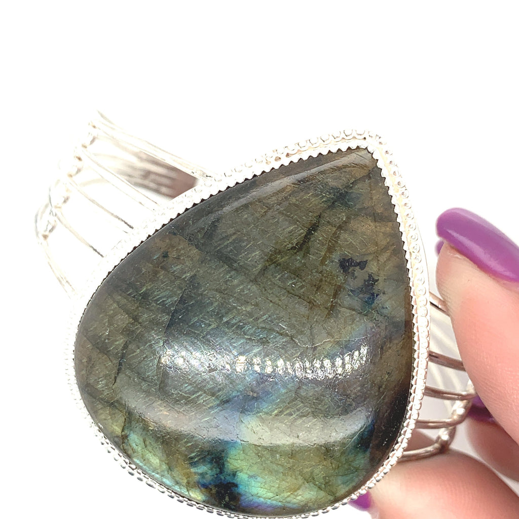 Labradorite gemstone Bangle , Sterling Silver bangle, size 7, Healing Stone jewelry