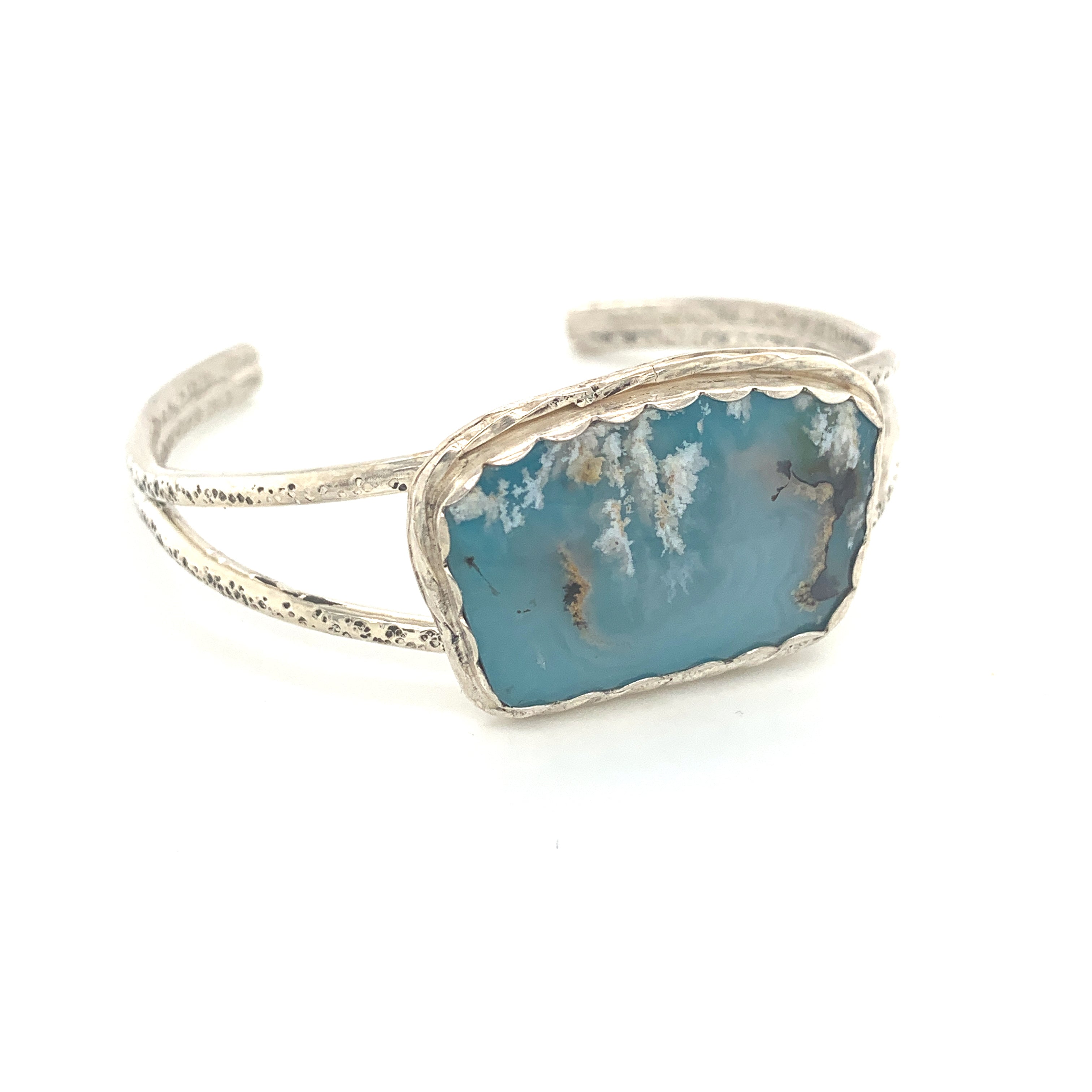 Plume Agate Sterling Silver bangle, Plume Agate Jewelry, Sz 7.25''
