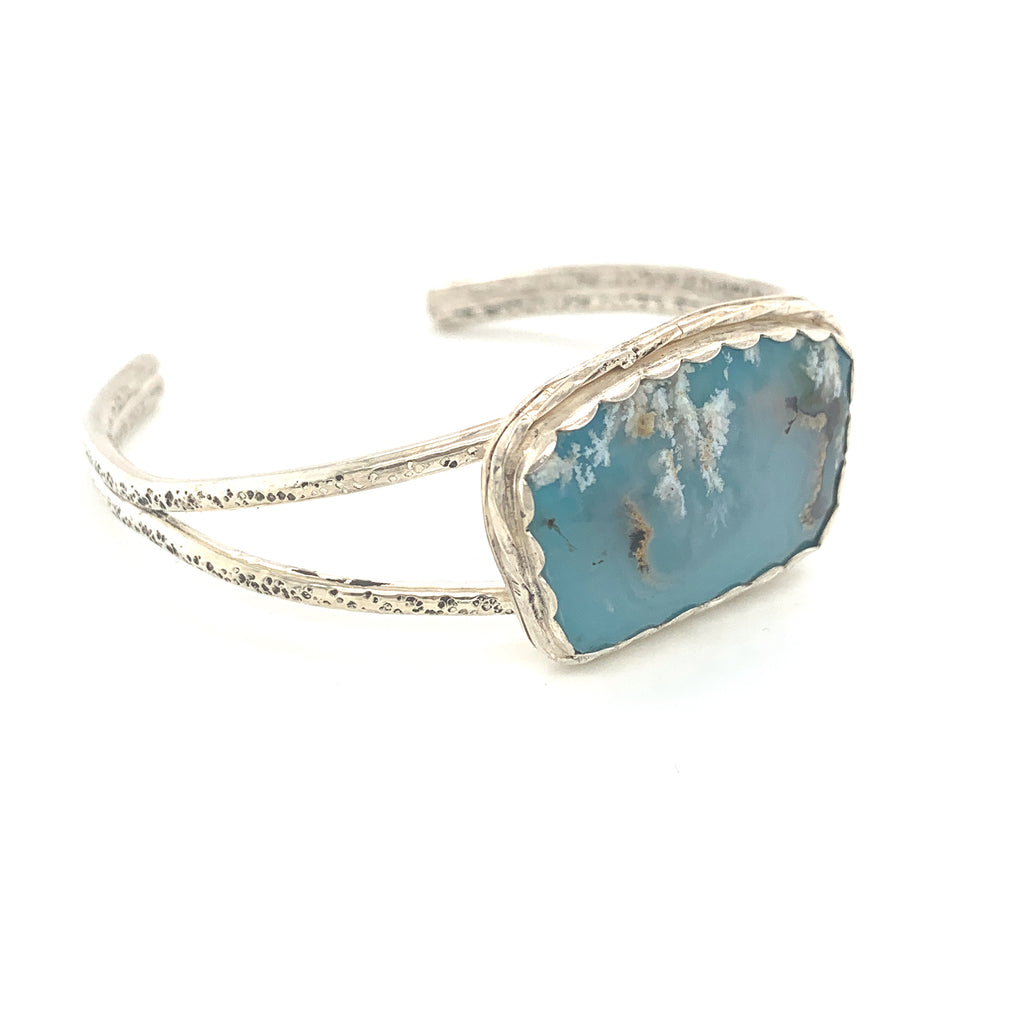 Plume Agate Sterling Silver bangle, Plume Agate Jewelry, Sz 7.25''