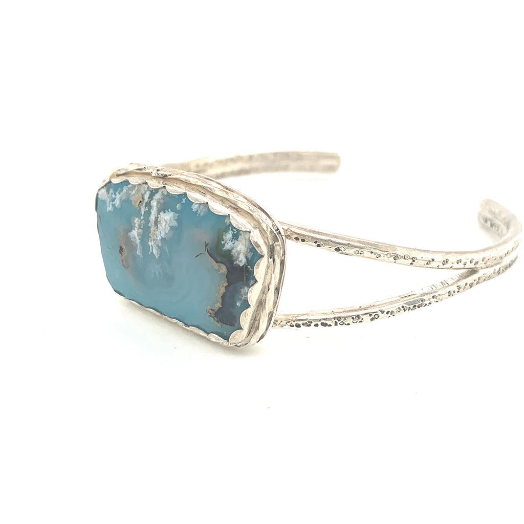 Plume Agate Sterling Silver bangle, Plume Agate Jewelry, Sz 7.25''