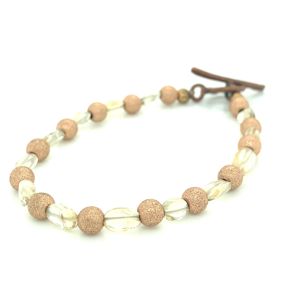 Rose Gold Star Dust, Citrine and Copper toggle gemstone bracelet, size 6.25''