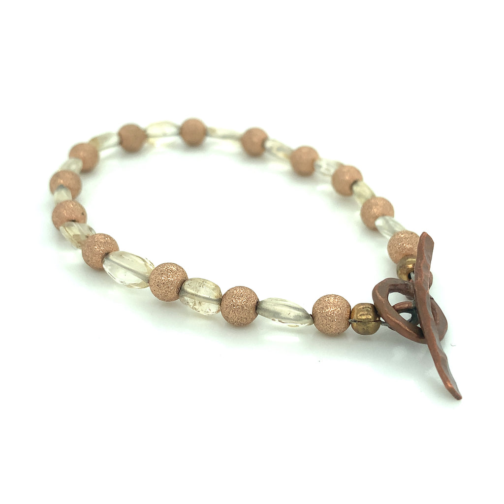Rose Gold Star Dust, Citrine and Copper toggle gemstone bracelet, size 6.25''