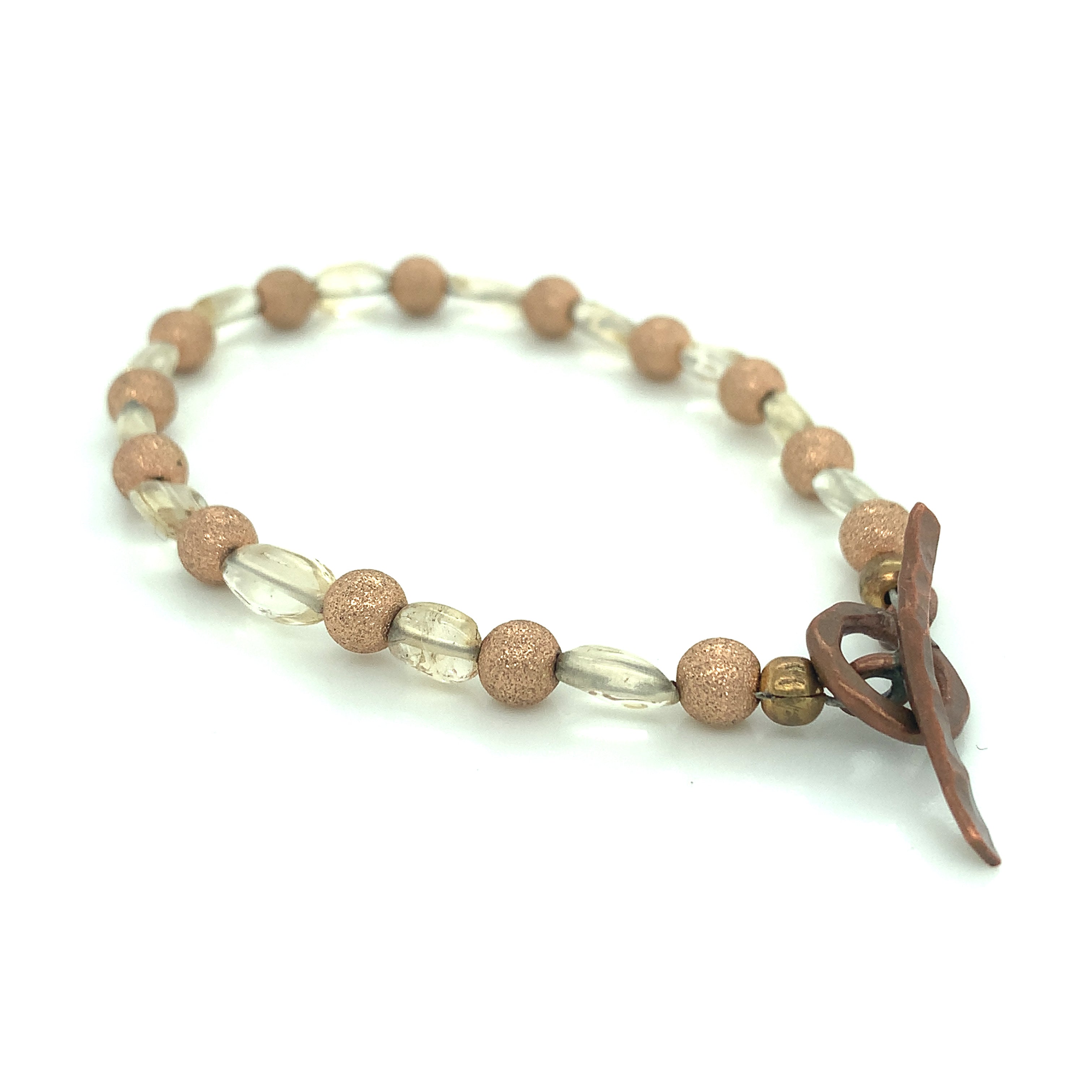 Rose Gold Star Dust, Citrine and Copper toggle gemstone bracelet, size 6.25''