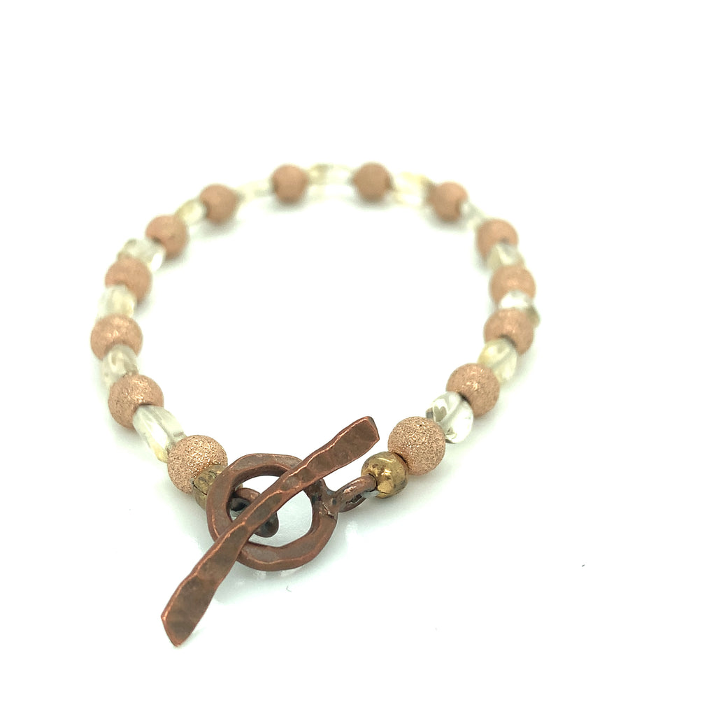 Rose Gold Star Dust, Citrine and Copper toggle gemstone bracelet, size 6.25''