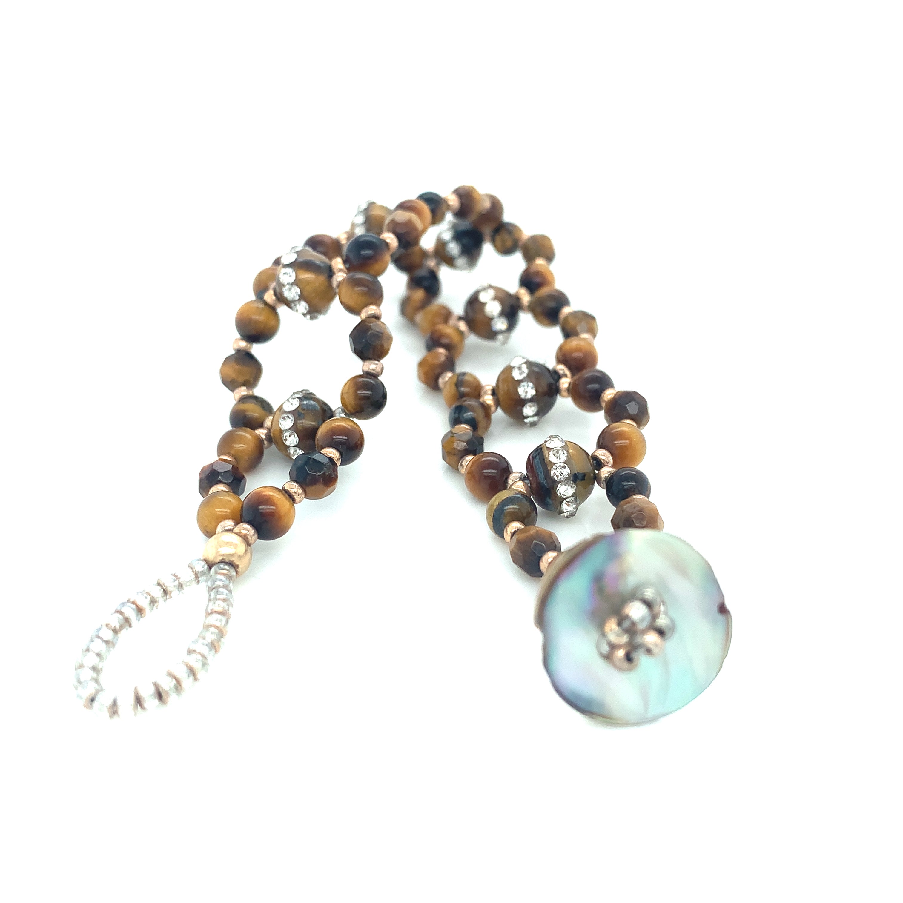 Tiger Eye Cross Weave Bracelet, Tiger Eye bracelet with CZ's, size 6''