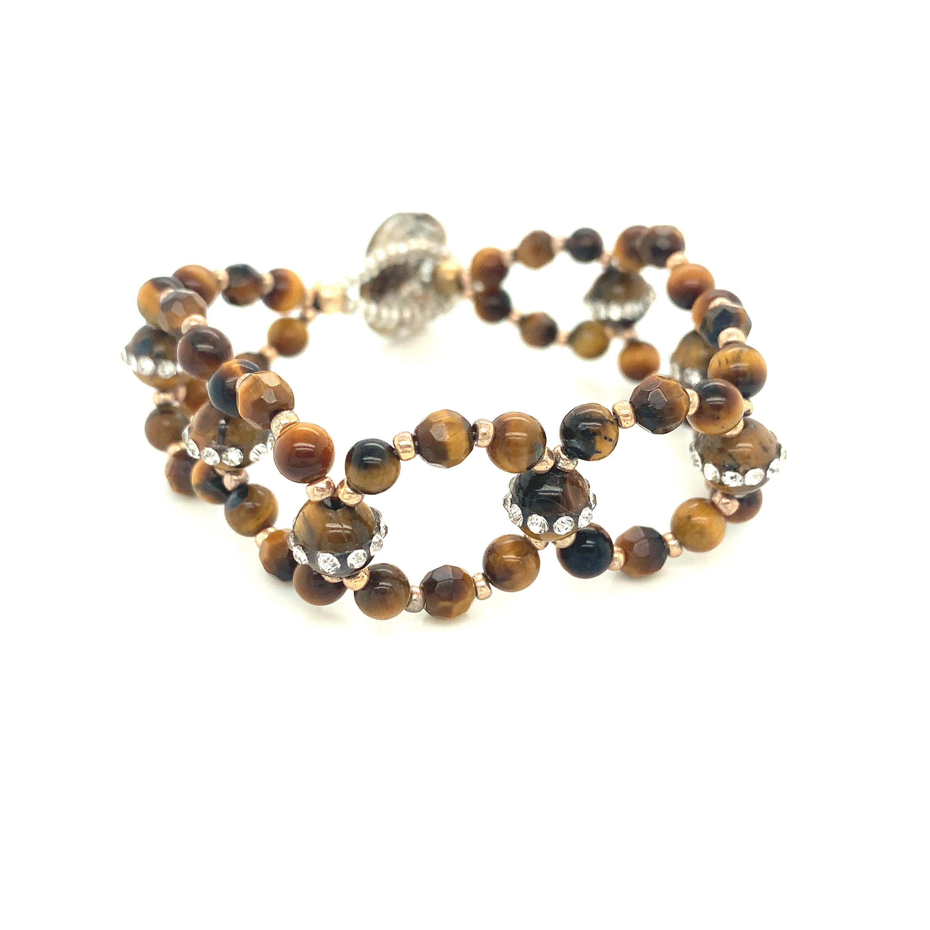 Tiger Eye Cross Weave Bracelet, Tiger Eye bracelet with CZ's, size 6''
