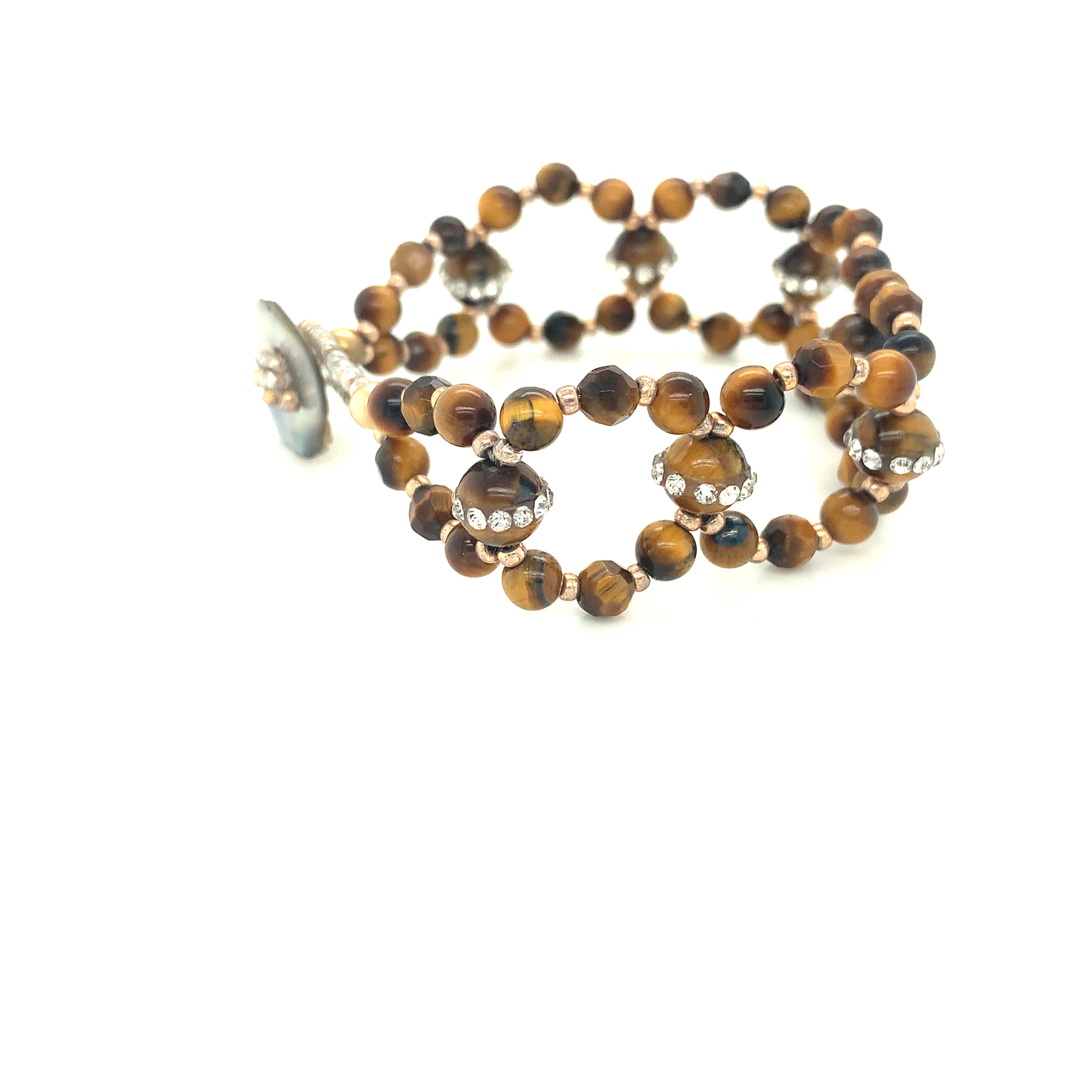 Tiger Eye Cross Weave Bracelet, Tiger Eye bracelet with CZ's, size 6''