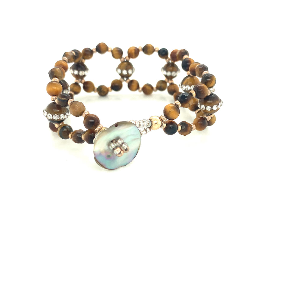 Tiger Eye Cross Weave Bracelet, Tiger Eye bracelet with CZ's, size 6''
