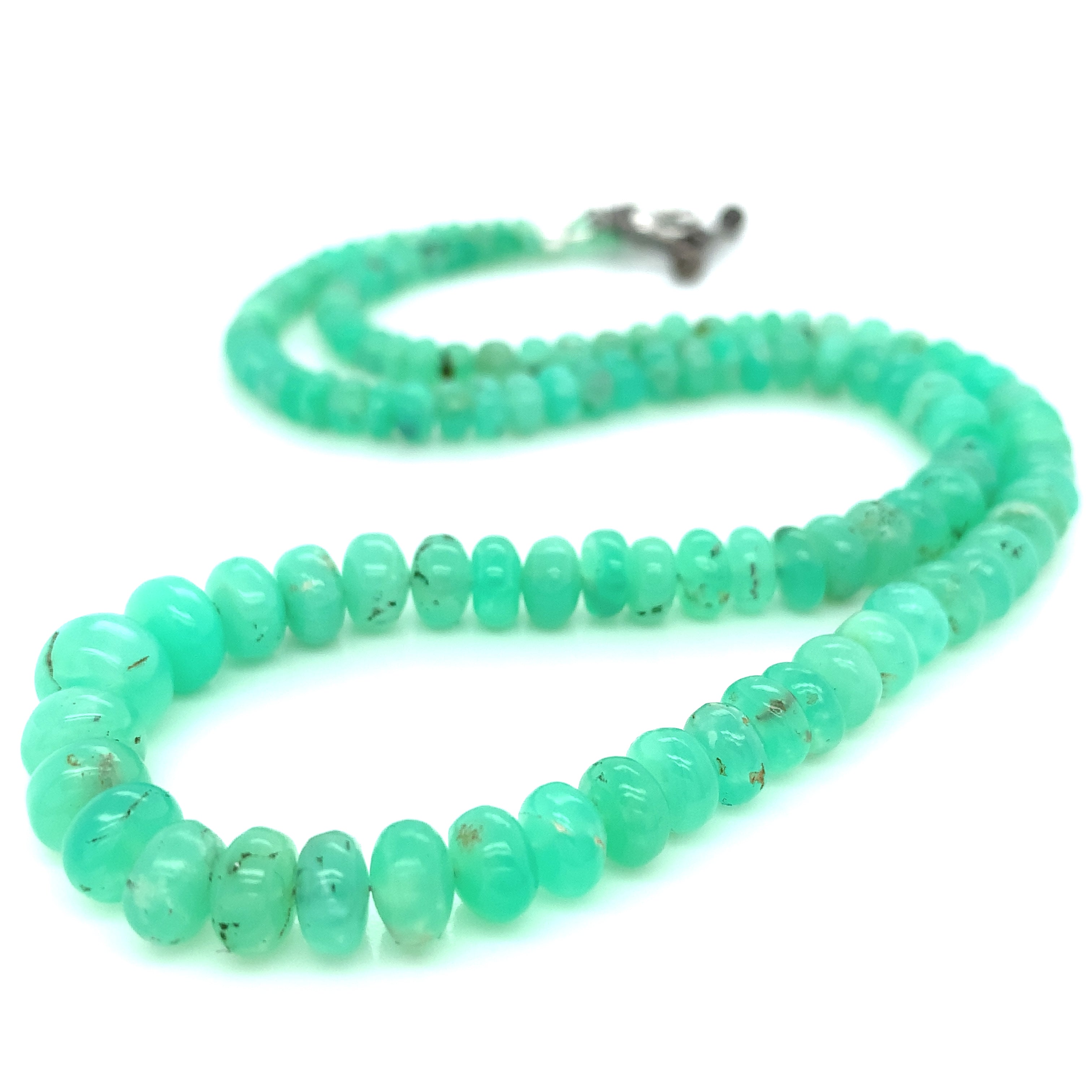 Genuine Chrysoprase Beaded Gemstone Necklace with Paved Diamond Toggle