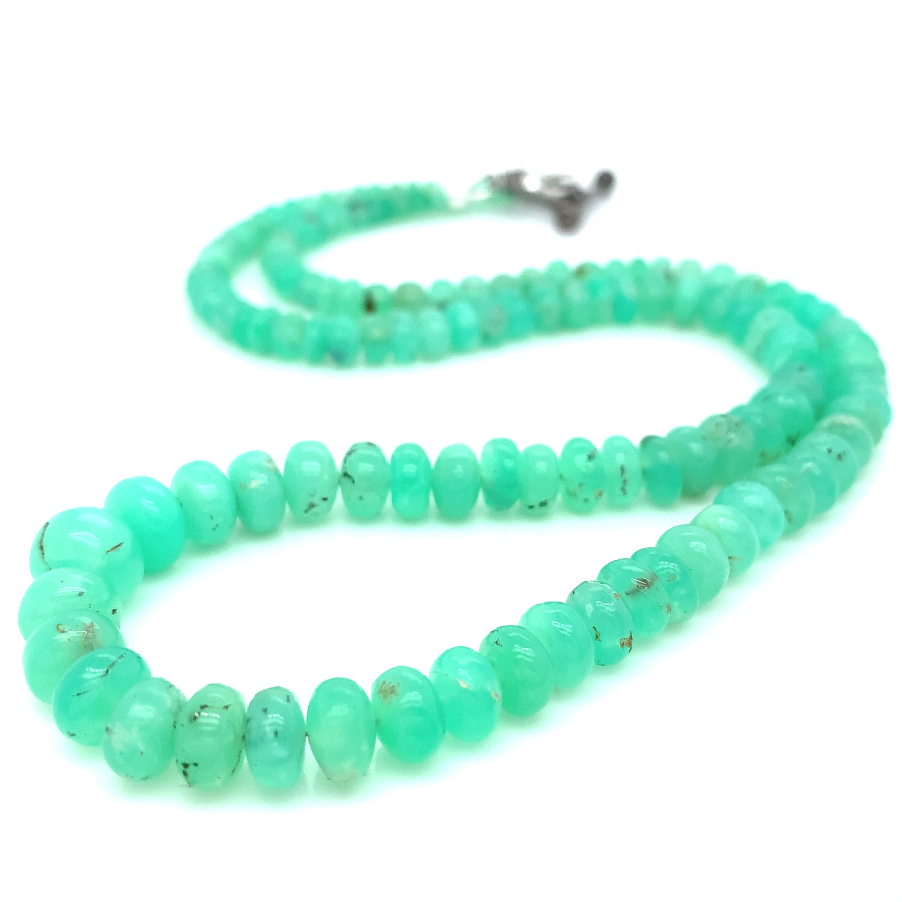 Genuine Chrysoprase Beaded Gemstone Necklace with Paved Diamond Toggle