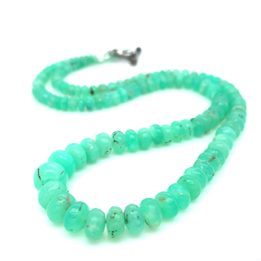 Genuine Chrysoprase Beaded Gemstone Necklace with Paved Diamond Toggle