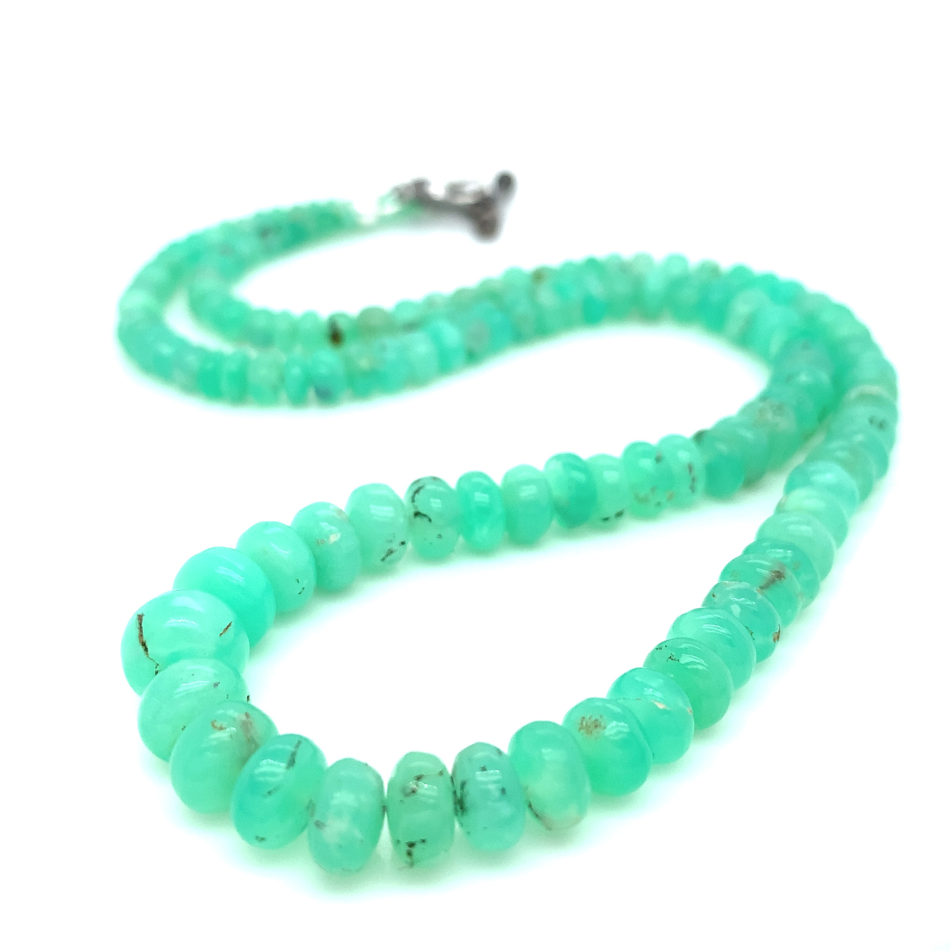 Genuine Chrysoprase Beaded Gemstone Necklace with Paved Diamond Toggle