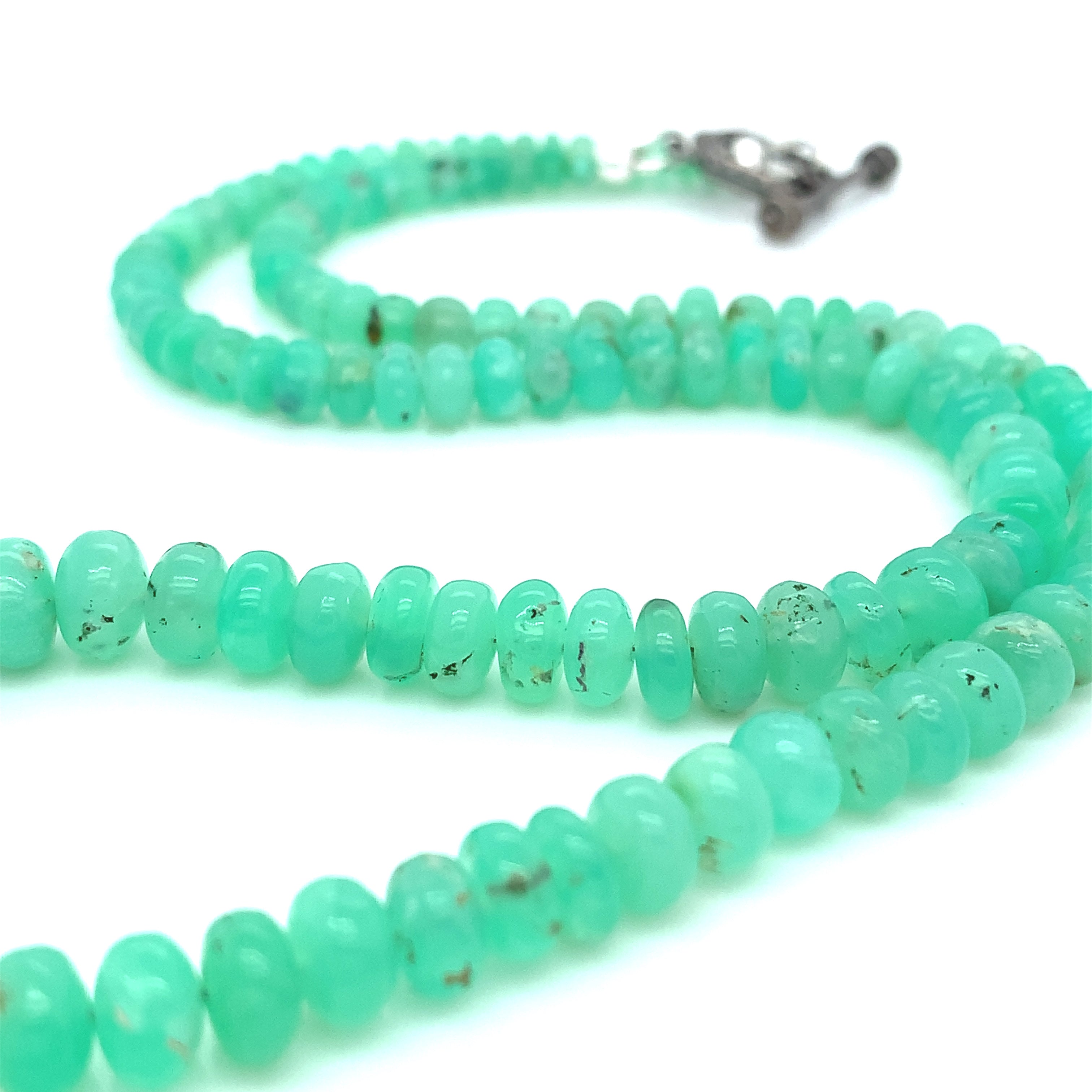 Genuine Chrysoprase Beaded Gemstone Necklace with Paved Diamond Toggle