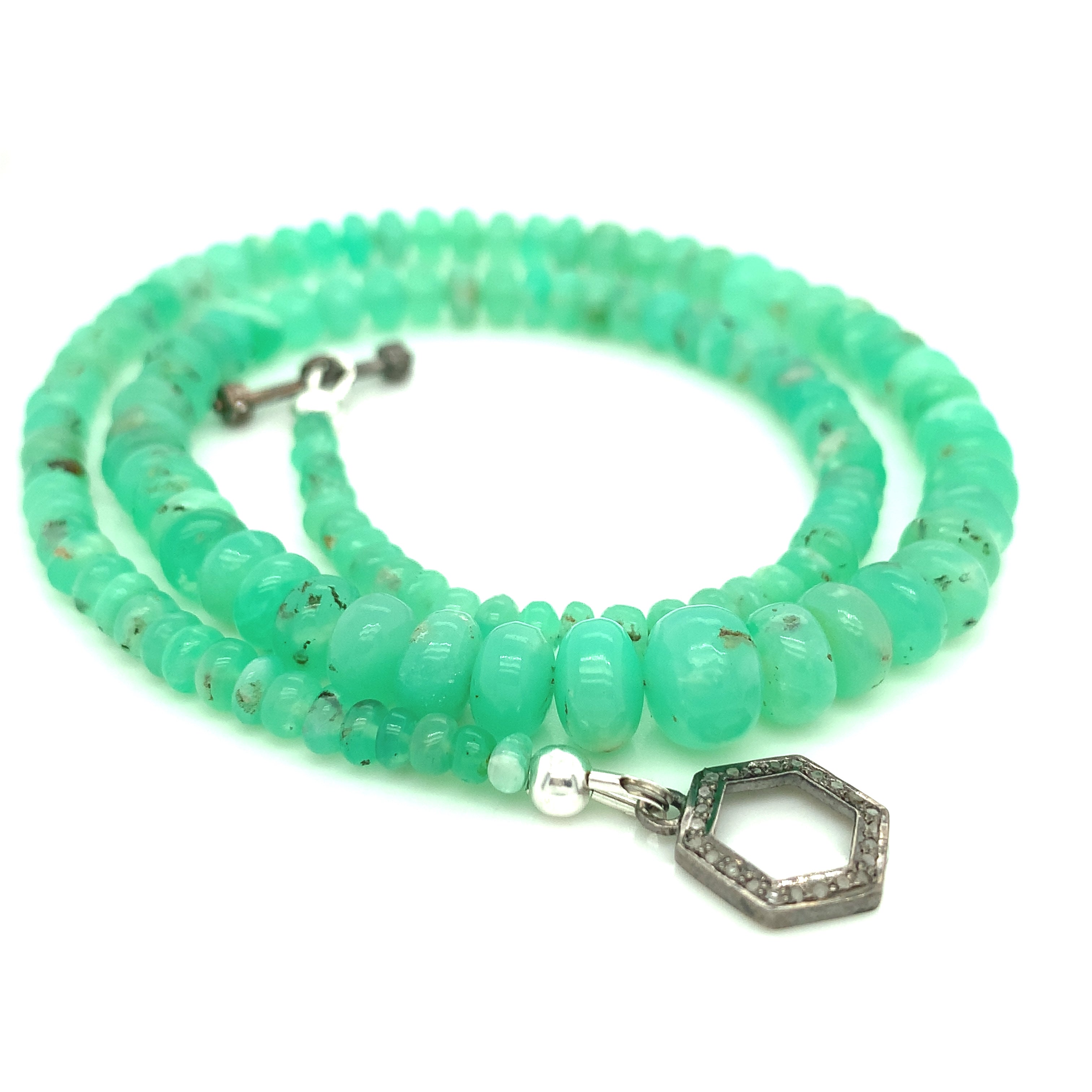 Genuine Chrysoprase Beaded Gemstone Necklace with Paved Diamond Toggle