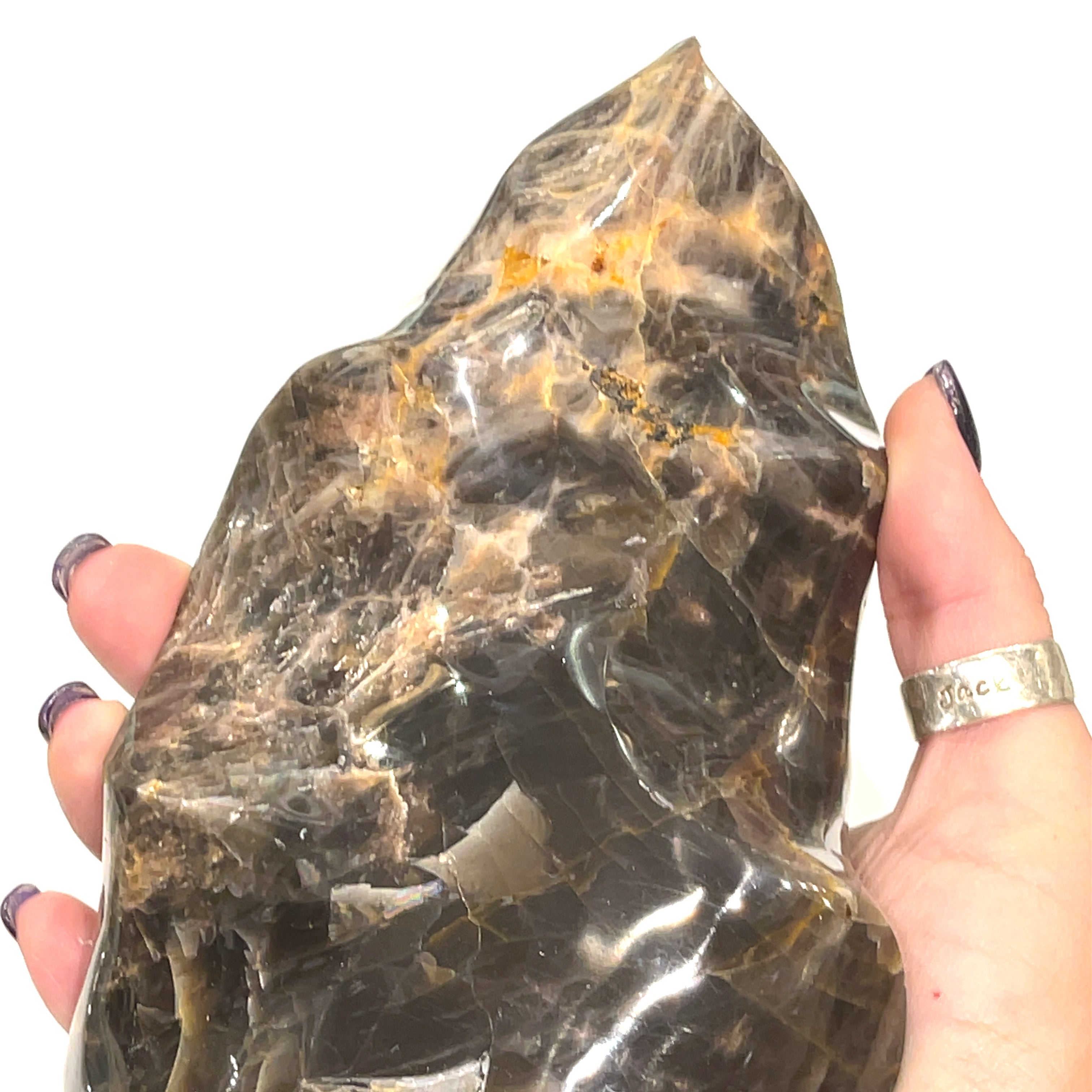 Black Moonstone Gemstone Flame Carving