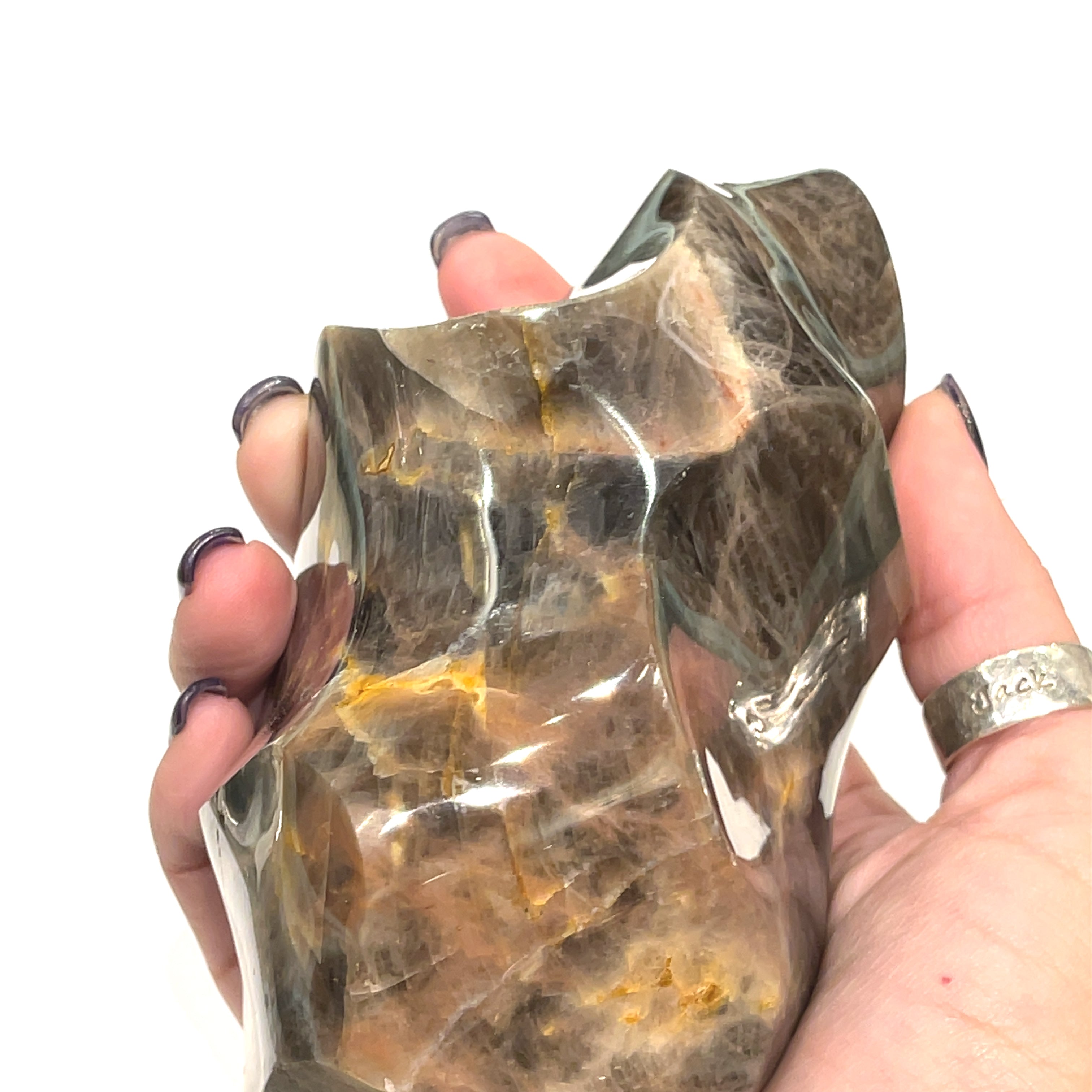 Black Moonstone Gemstone Flame Carving